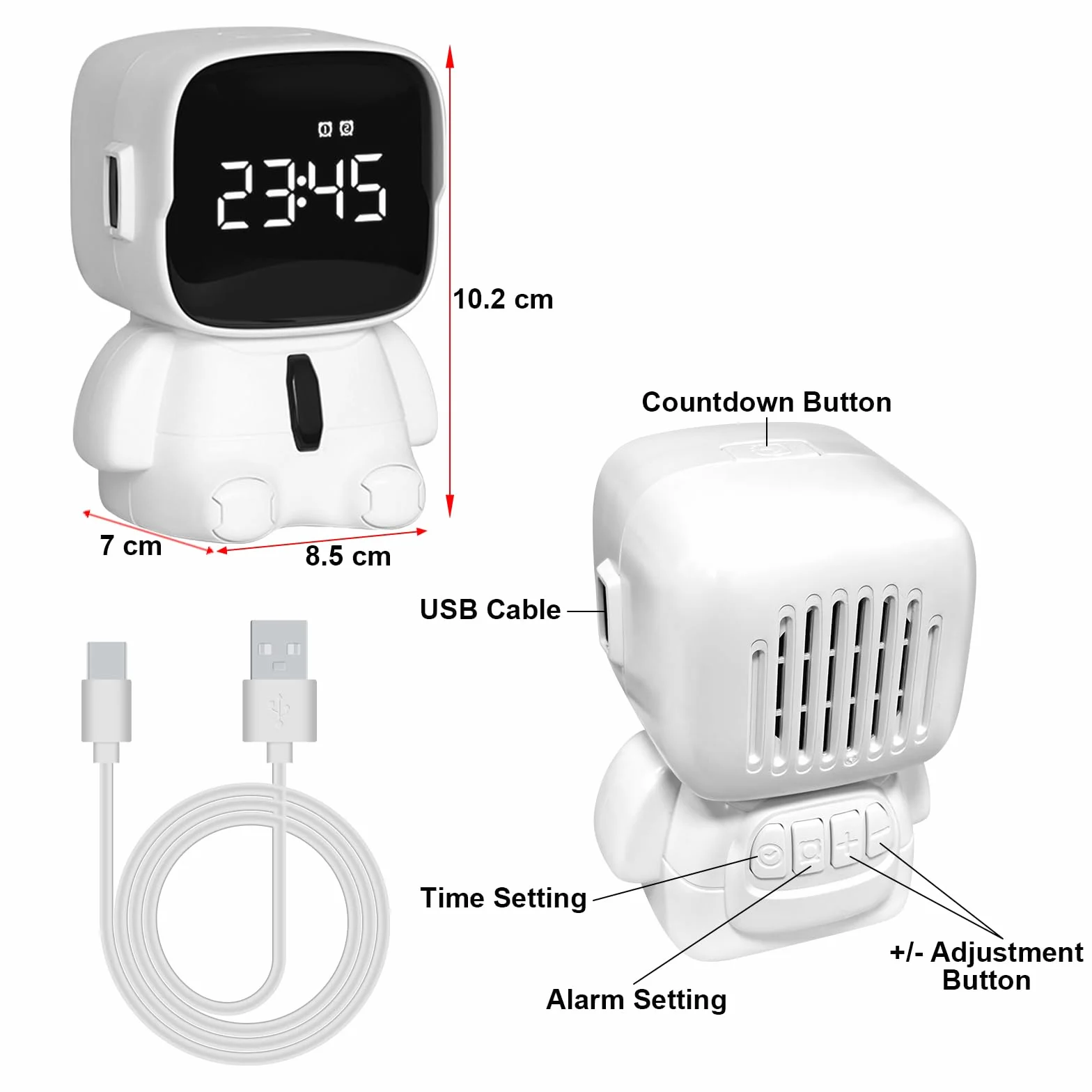 Sveglia digitale a LED per bambini, sveglia astronauta con funzione snooze, 2 allarmi, conto alla rovescia, orologio digitale elettronico ricaricabile per camera da letto, ufficio