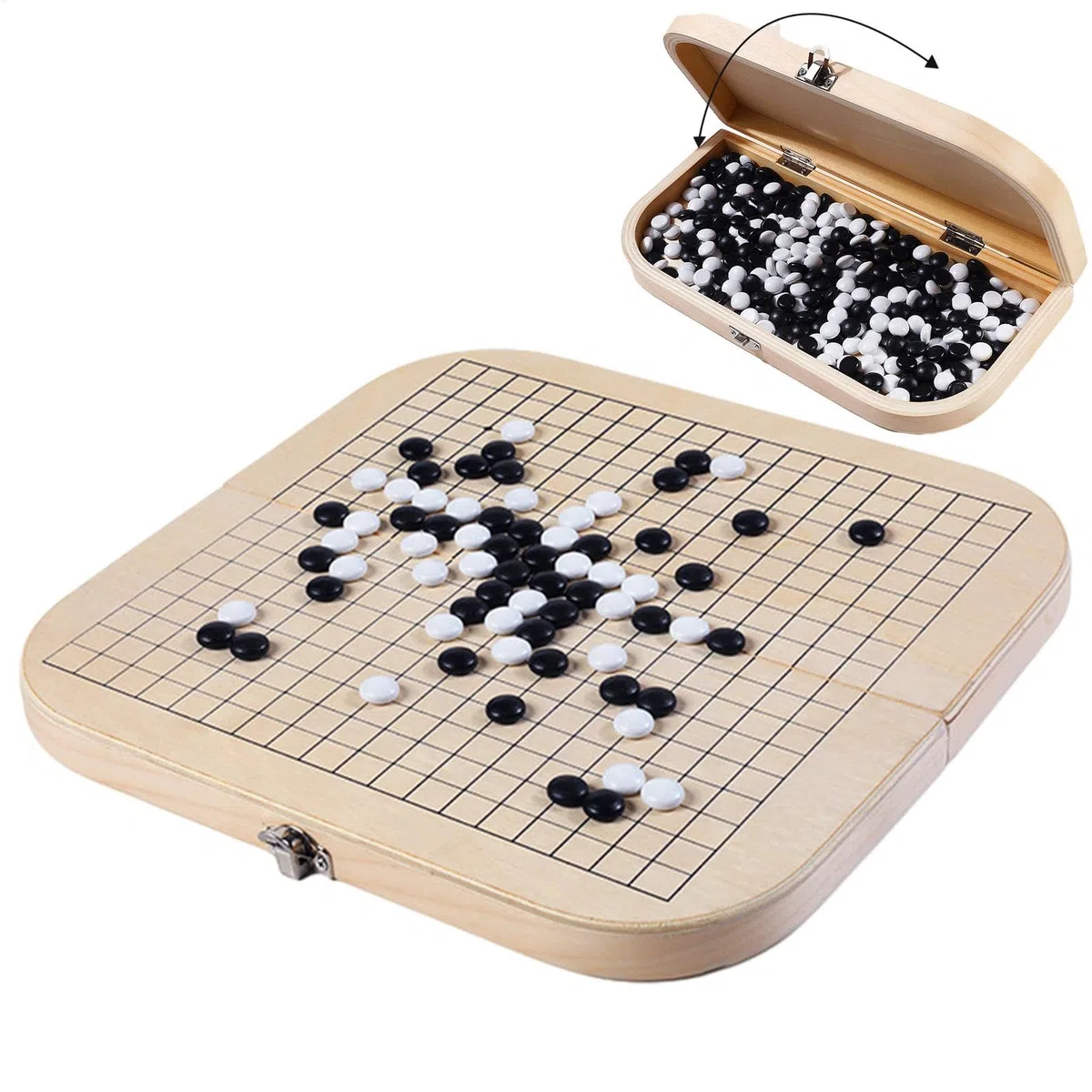 GO Game Set, set premium gomoku pieghevole | Set di scacchi di lusso, gioco da tavolo in legno di strategia classica per principianti, viaggi, regali per bambini, giochi di famiglia