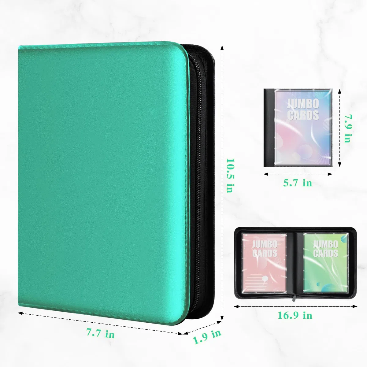 Album da Collezione per Carte Jumbo - WITHYU Raccoglitore Senza Anelli con 60 Tasche, Custodia in Pelle PU, Portacarte, Binder per Carte da Gioco TCG (Blu Acqua, 14.5 x 20 cm)