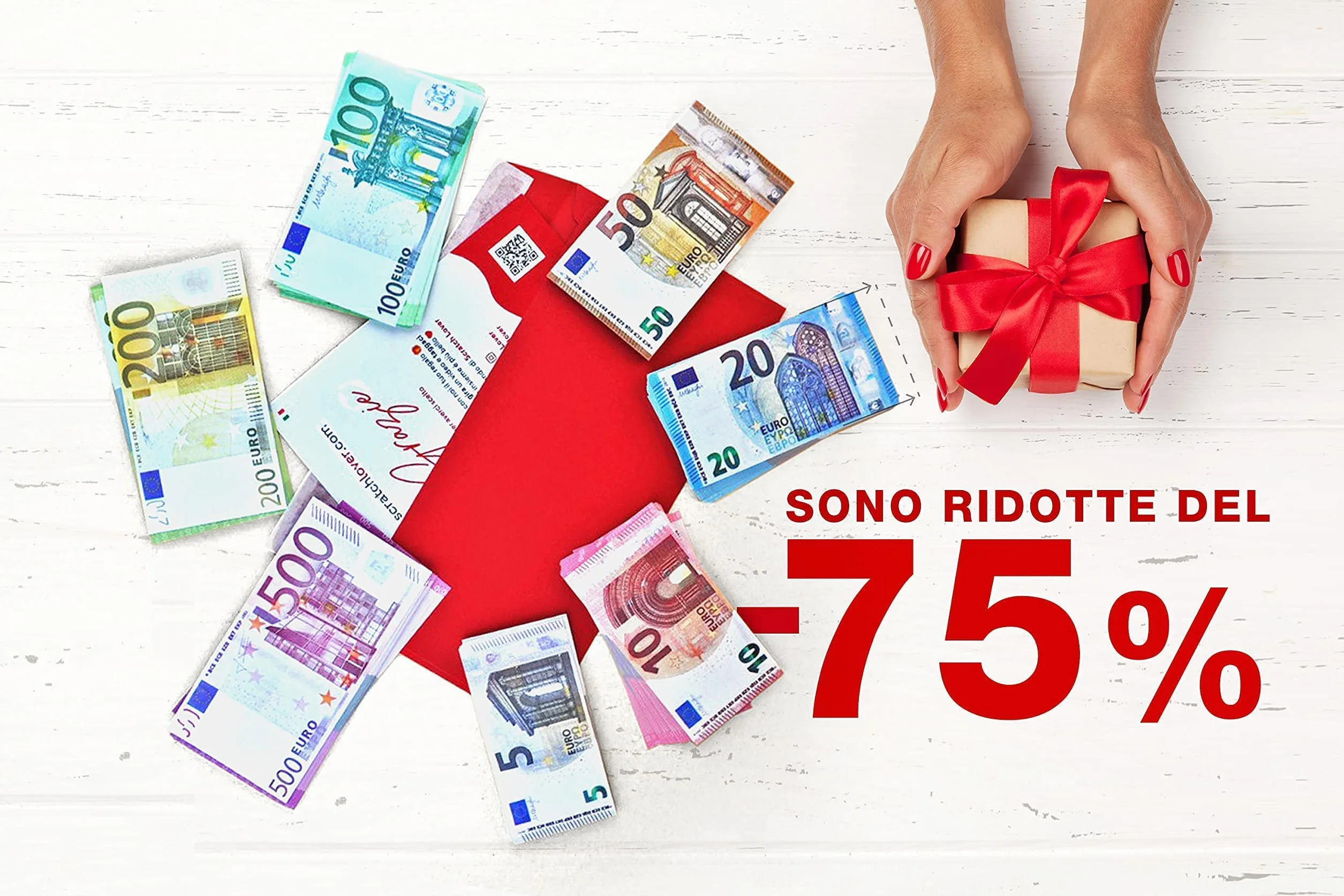 Scratch Cash Bundle 175 Dimensioni Ridotte al 75%, Banconote Finte 25 x 5, 10, 20, 50, 100, 200, 500 Euro, Fac-Simile Euro