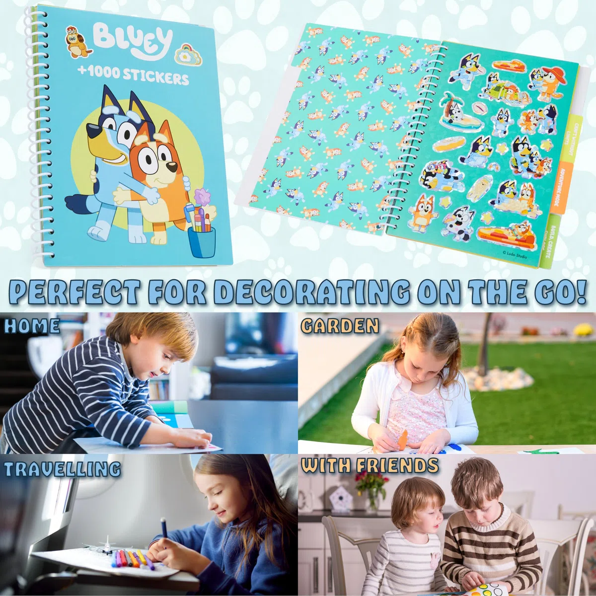 Bluey Libri Adesivi Bambini Libro Stickers + 1000 Adesivi per Scrapbooking Attivita Creative per Bambini Idea Regalo