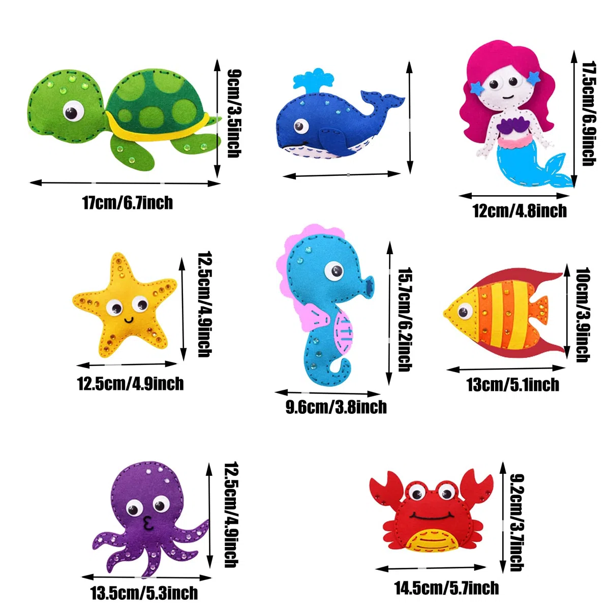 Allazone Set da Cucito per Bambini, Kit Fai Da Te in Feltro 8 Stile Animale Marini Kit da Cucito in Feltro, Kit da Cucito Creativo per Bambini Educativi e Principianti