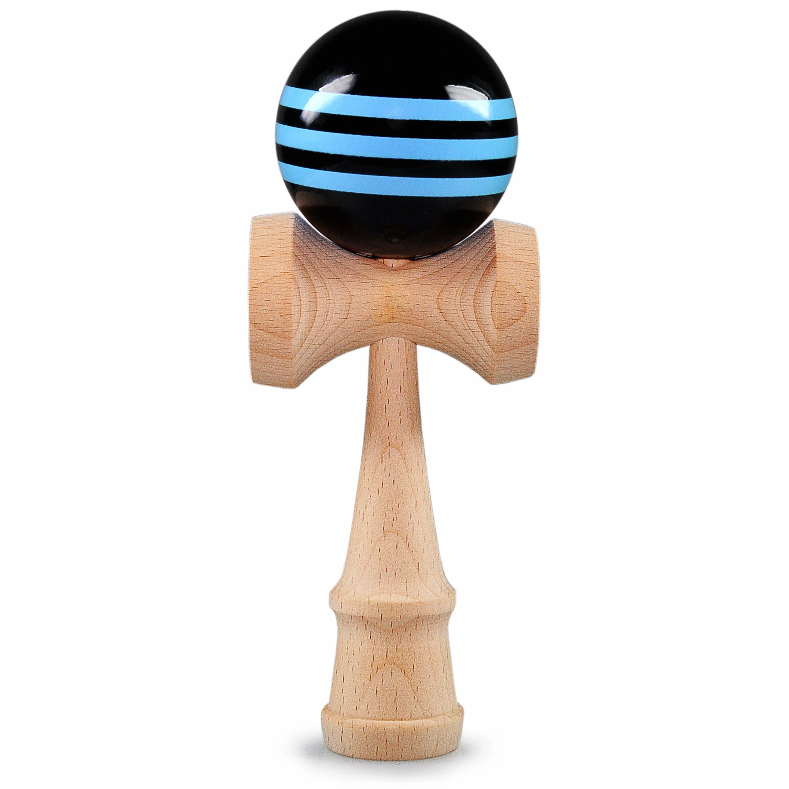 Ganzoo Kendama in Legno di faggio, laccatura Blu Nero, Pallina Forata Circa 6 cm con Cordino in Nylon Resistente, 3 Tazze e Punta per Prese, attrezzo Giapponese Tradizionale, Altezza 16 cm
