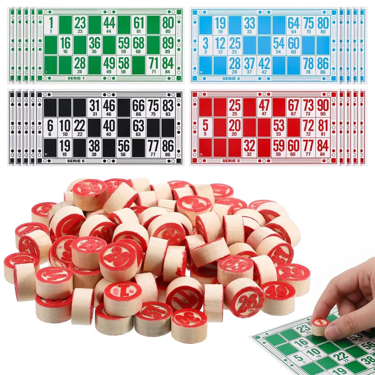Tombola Classica Bingo Set con 90 Numeri in Legno e 48 Cartelle, Gioco di Società Tradizionale per Bambini e Adulti