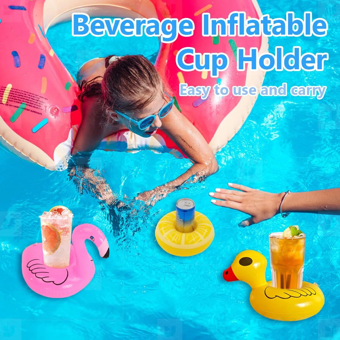 YUZNA Portabibite Gonfiabile, 6 Pezzi Sottobicchieri Gonfiabili, Portabicchieri da Piscina Galleggianti, Portabicchieri Gonfiabili Galleggianti, per Bambini Festa in Piscina in Famiglia