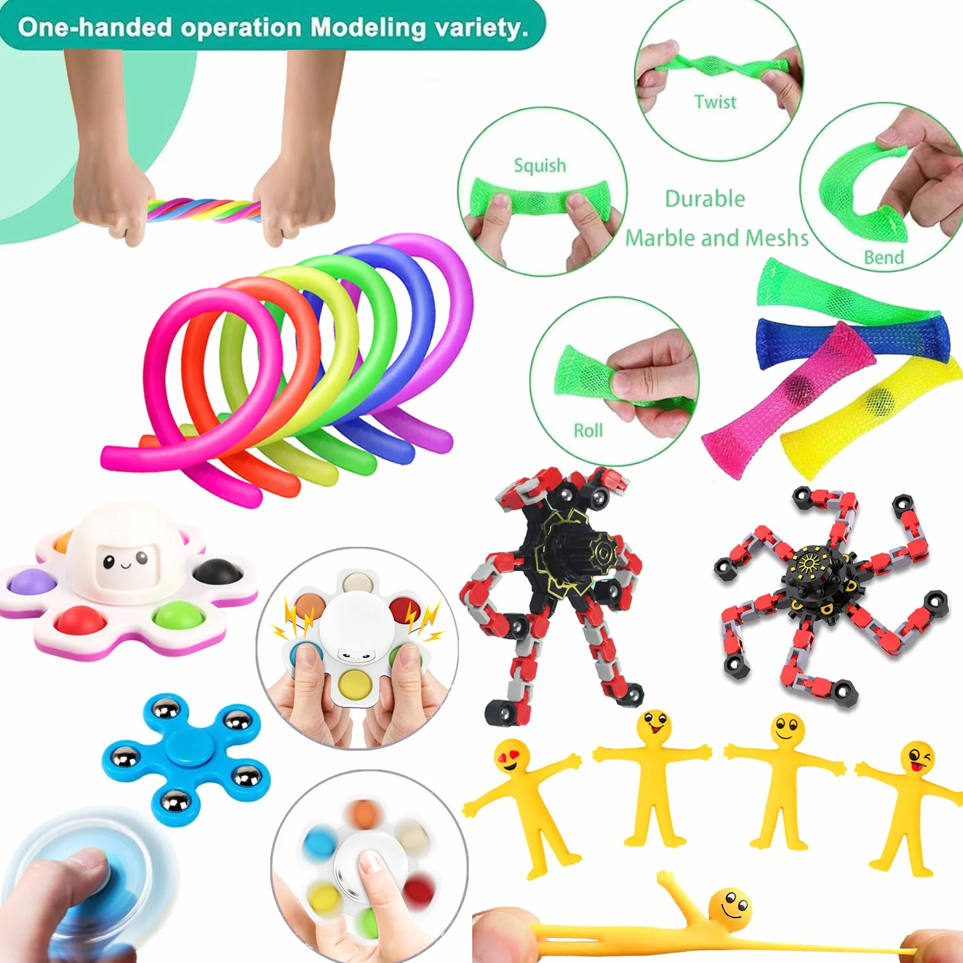Chennyfun Fidget Toy Set, 62 Pezzi Fidget Toys Pack,Anguria Mela Kiwi Fidget Toys Set Giochi Sensoriali Anti Ansia e Stress è Adatta per Adulti e Bambini, può Essere Usata Come Regali per Feste
