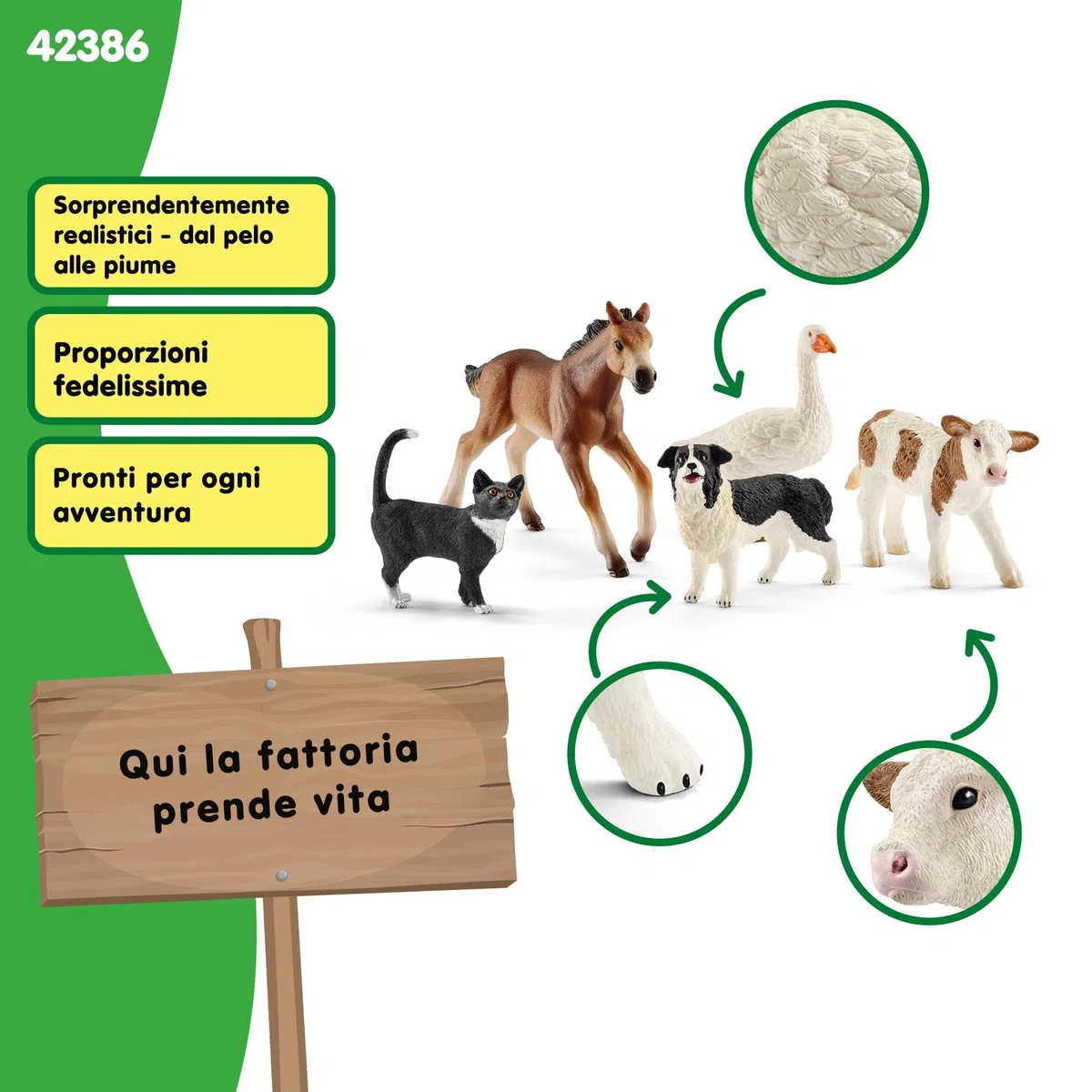 SCHLEICH FARM WORLD | Animali della Fattoria Bundle 42386 | Set con vitello, puledro, gatto, cane e oca | figure realistiche per bambini dai 3 anni | 5 pezzi | solo su Amazon