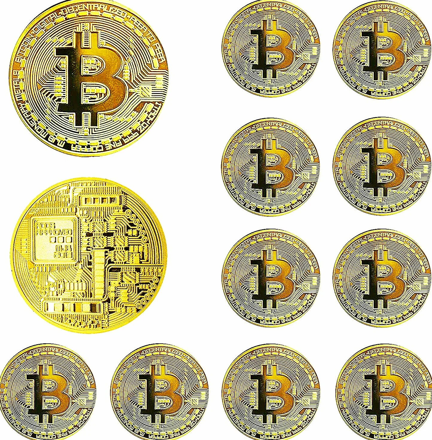 Dawnzen 12 Pz Bitcoin Moneta Fisica, Oro Placcato Moneta Bitcoin Regalo Collezionabile BTC Coins con Capsula Protettiva