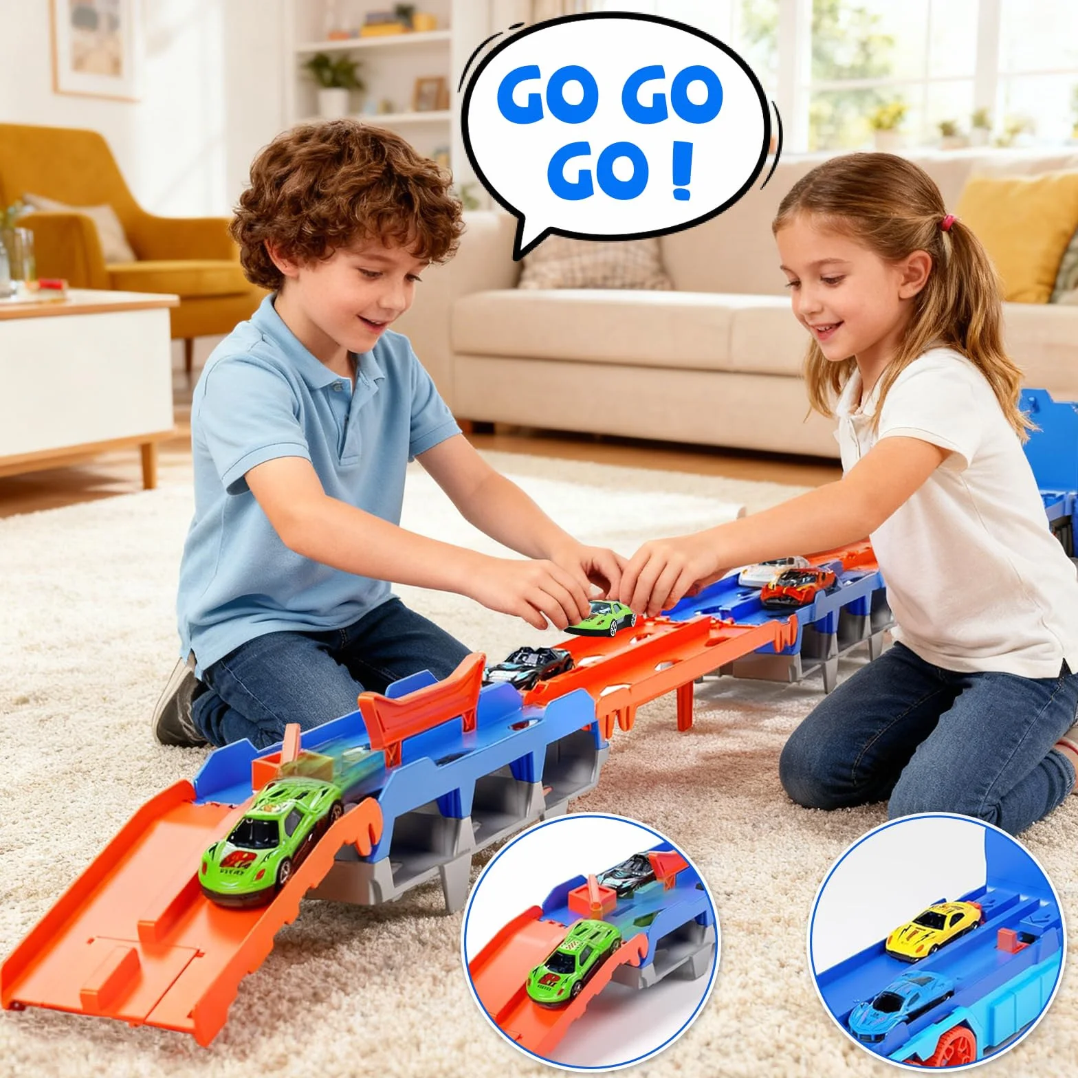 Camion dei Trasporti Dinosauro Giocattolo per Bambini, Giocattolo 3 in 1 con Pista Piegevole e Lanciatore, Camion Portatile con 12 Auto da Corsa, Regalo per Bambini di 3 4 5 6 7 8 Anni