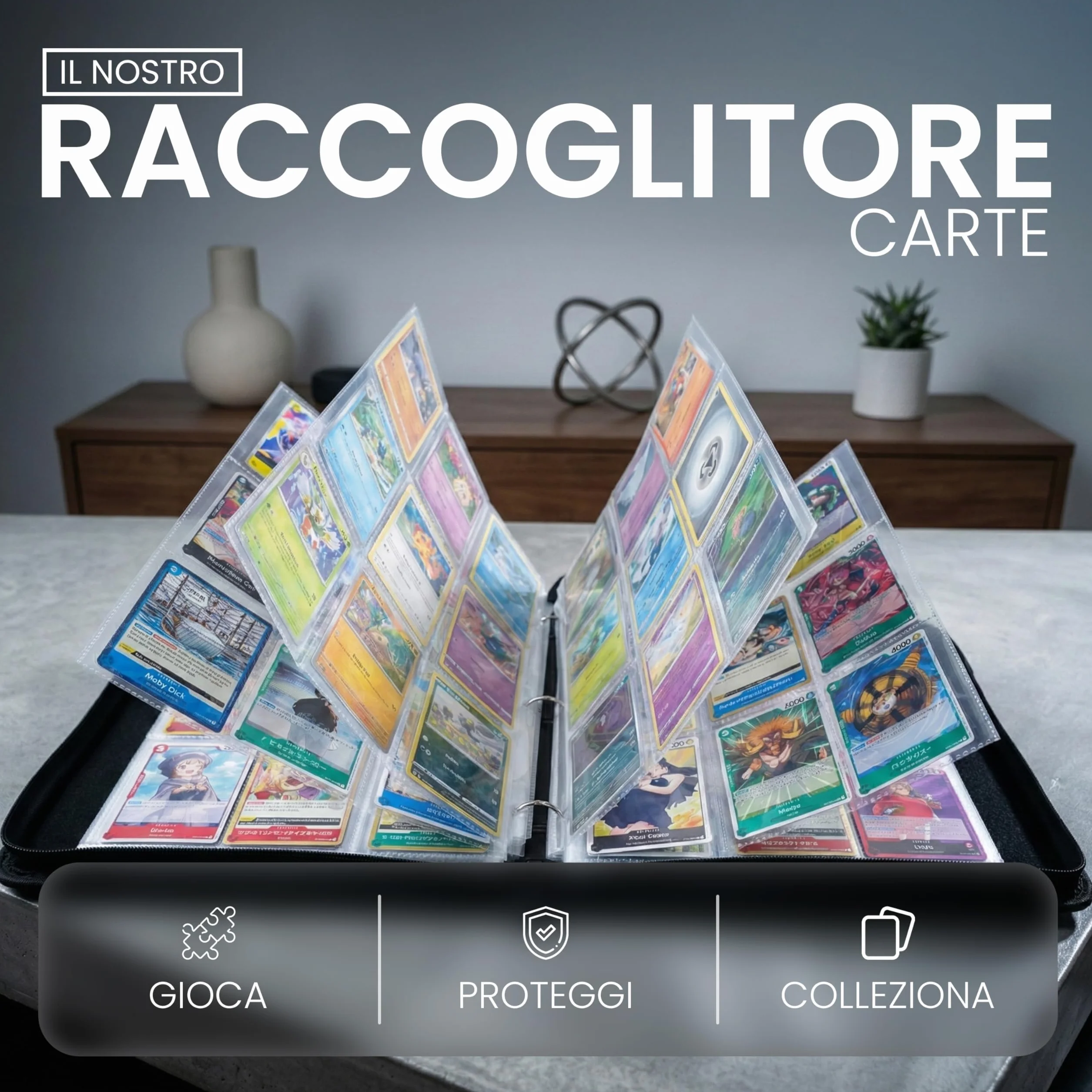 Raccoglitore Carte Pokemon 9 Tasche con Cerniera - 50 Fogli per 900 Carte – Album Pokemon Grande in Pelle Impermeabile