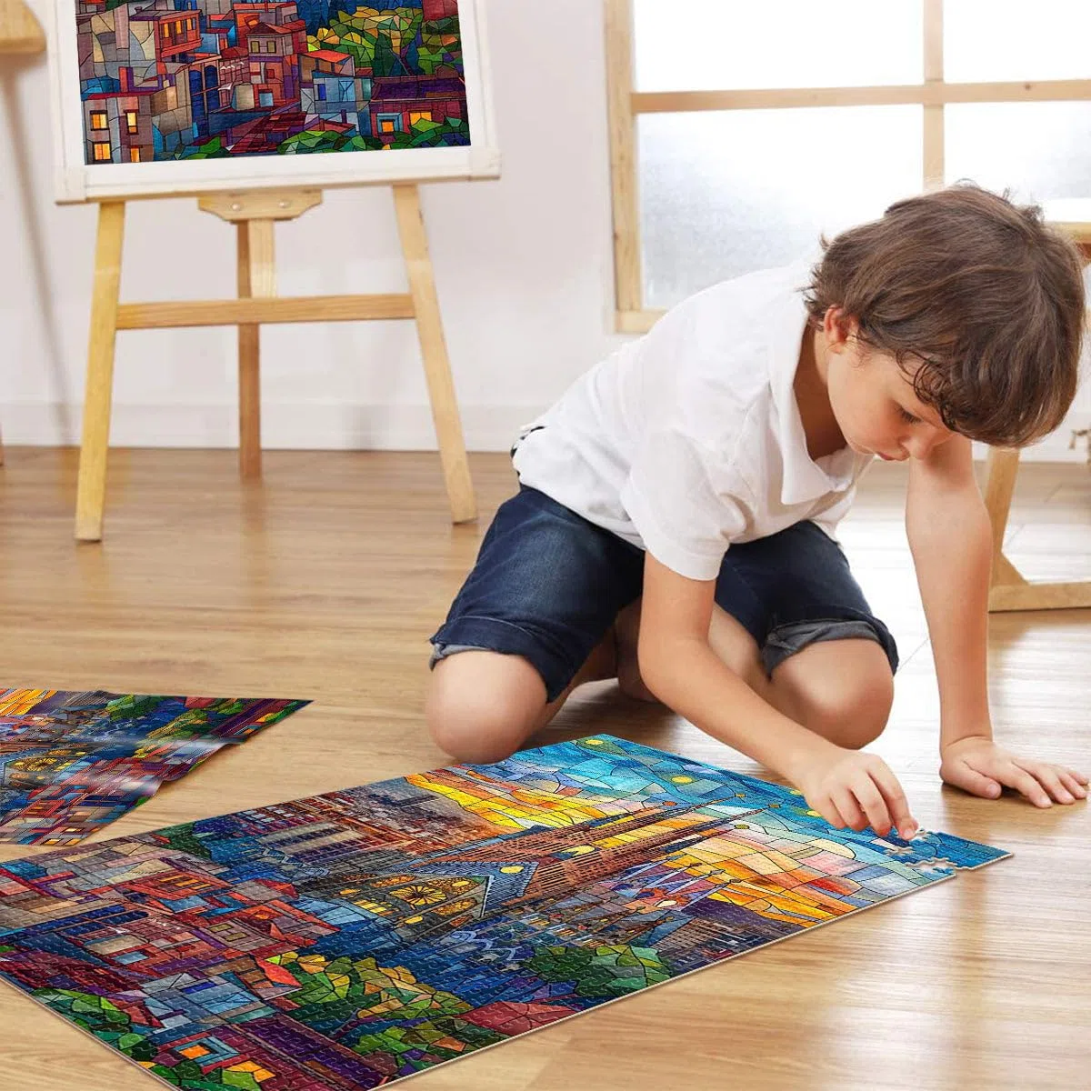 Puzzle 1000 pezzi per adolescenti Mosaico del tramonto di Barcellona Difficile Duro con pezzi completamente interconnessi di forma casuale 38x26cm