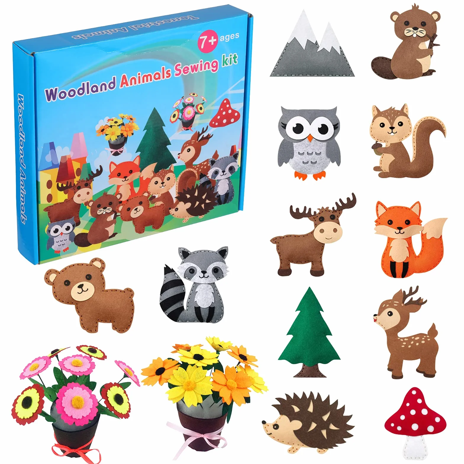 Goomp Confezione da Cucito in Feltro per Bambini,Kit da cucito per imparare a cucire bambini Artigianato e Cucire Set per Bambini Educativi Principianti Cucito Peluche Ripiene Ornamenti, Set di 14