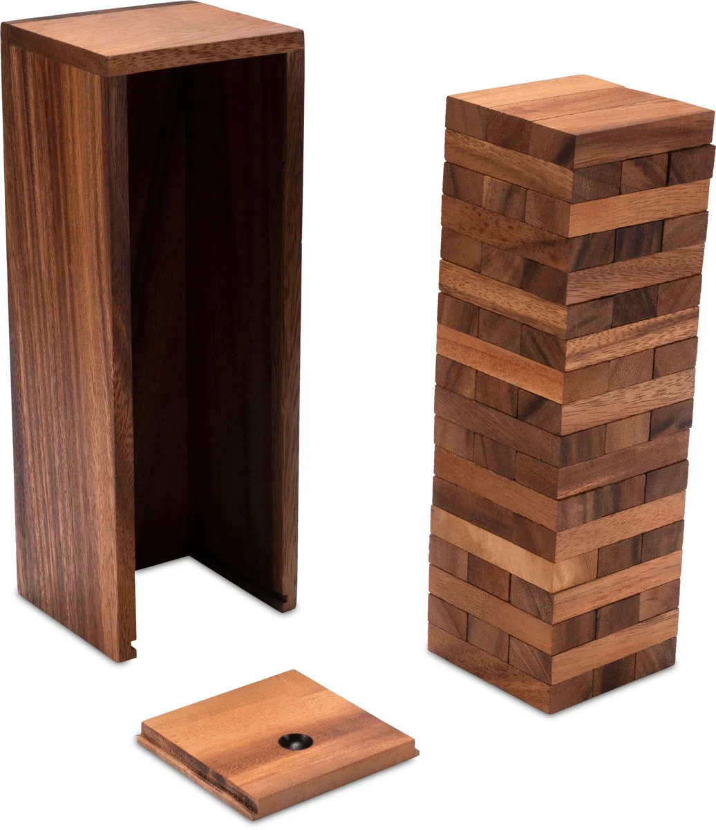 LOGOPLAY Torre Oscillante, Gr. L, Altezza 26 Cm, Condo, Torre Di Legno, Gioco di Abilità, Gioco da Tavolo in Legno (Marrone)