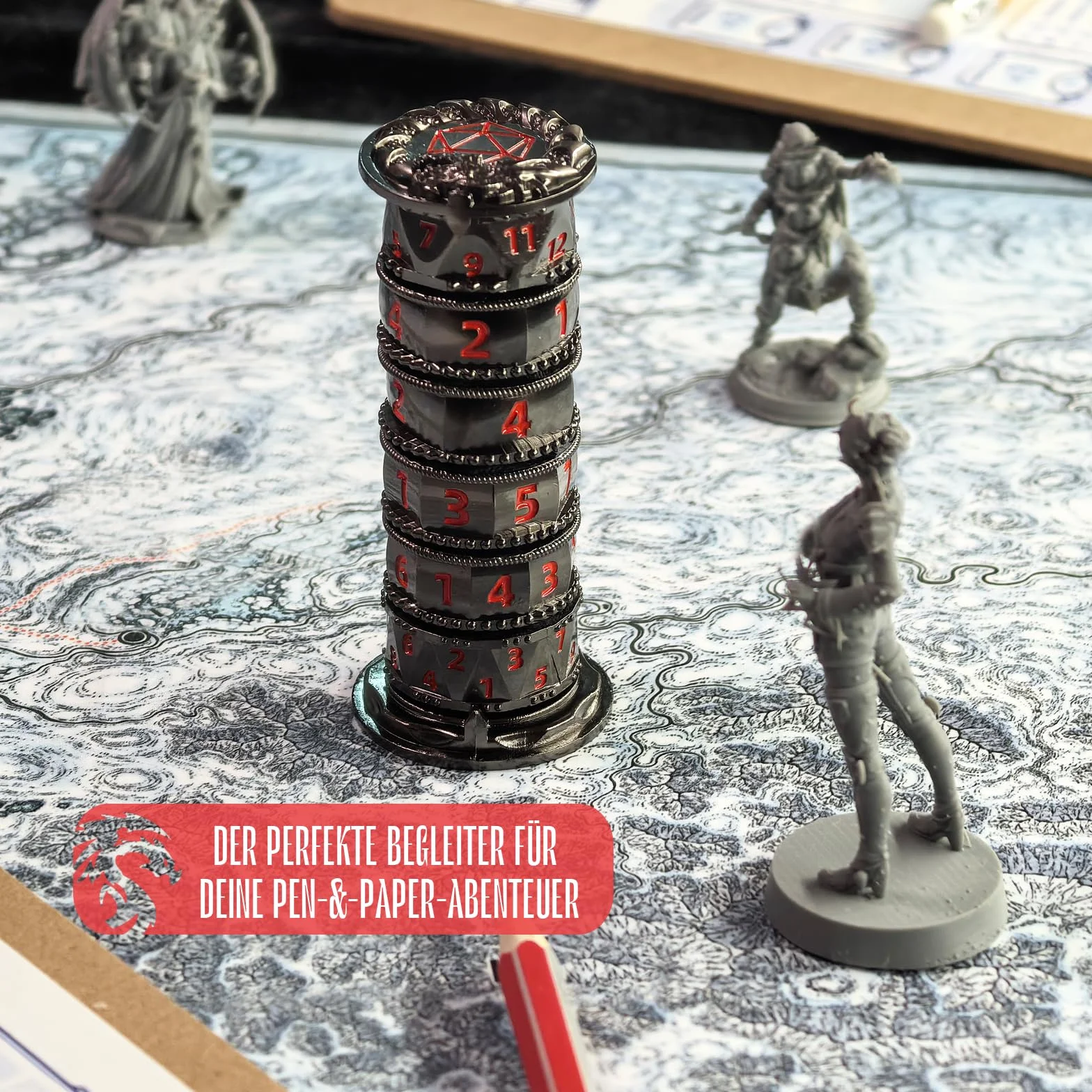 DND - Set Di Dadi Girevoli In Metallo Poliedrici Con Punta Delle Dita, Per Giochi di Ruolo Da Tavolo Come Dungeons and Dragons (Rosso)