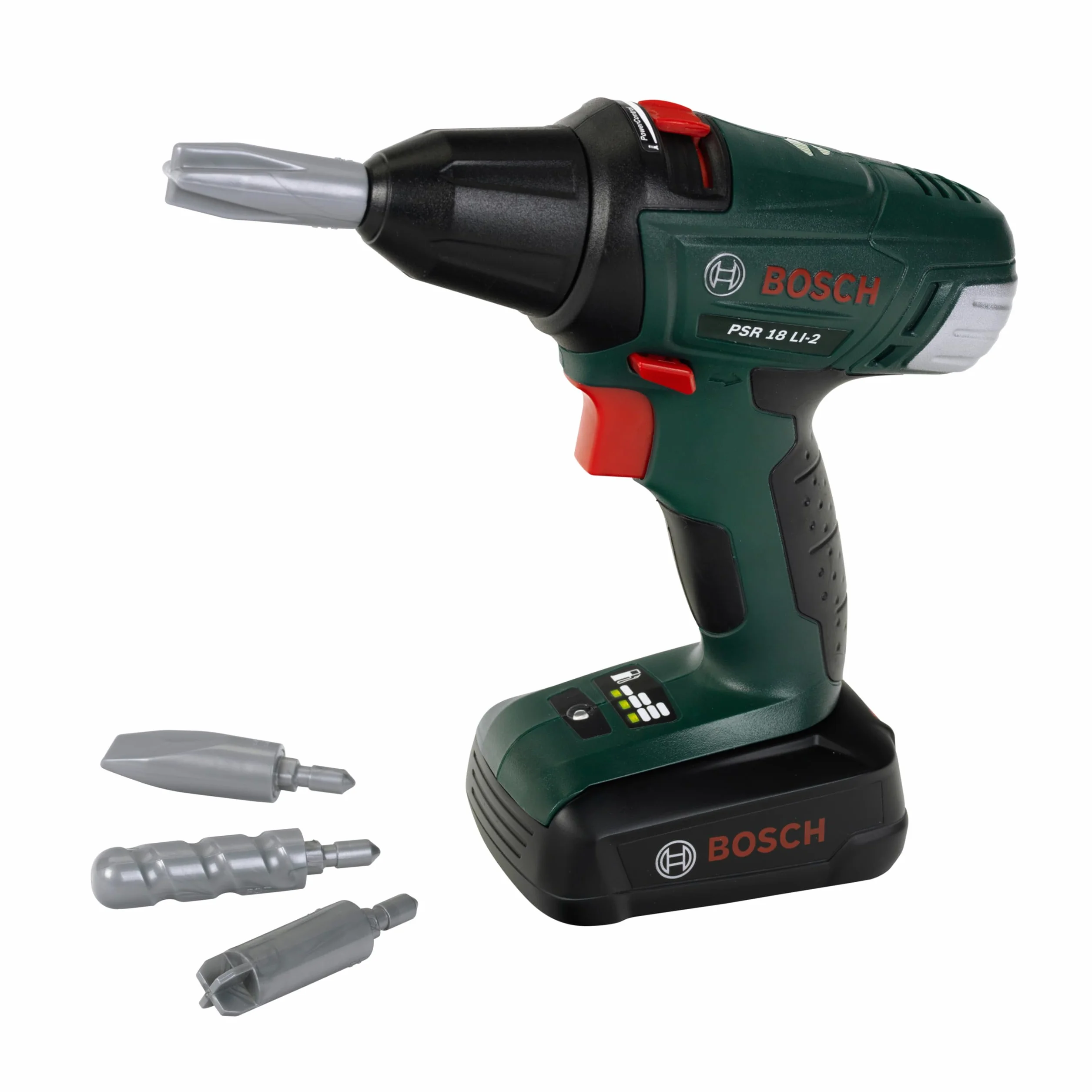 Theo Klein 8567 Avvitatore a batteria Bosch, Trapano/cacciavite a batterie con attacchi rotanti e intercambiabili, Luce e suono, 20 x 6,5 x 19 cm, Giocattolo per bambini a partire dai 3 anni di età