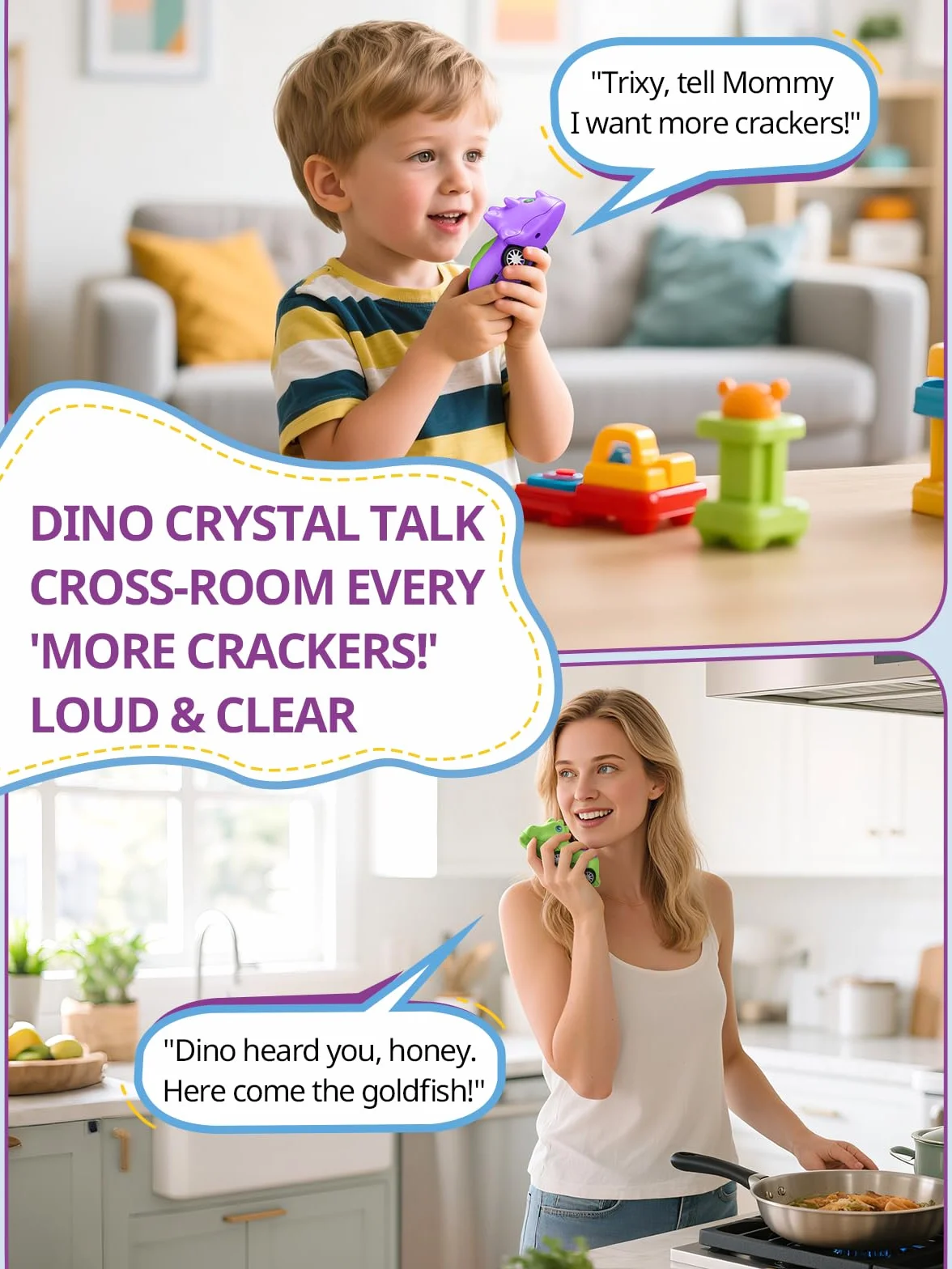 Inspireyes Walkie-Talkie Dinosauro per Bambini, Ricaricabili, Macchinine Giocattolo per Bambini e Bambine 3–7 Anni, Divertente Interno ed Esterno, Regalo di Compleanno e Natale per Bambini, Set da 2