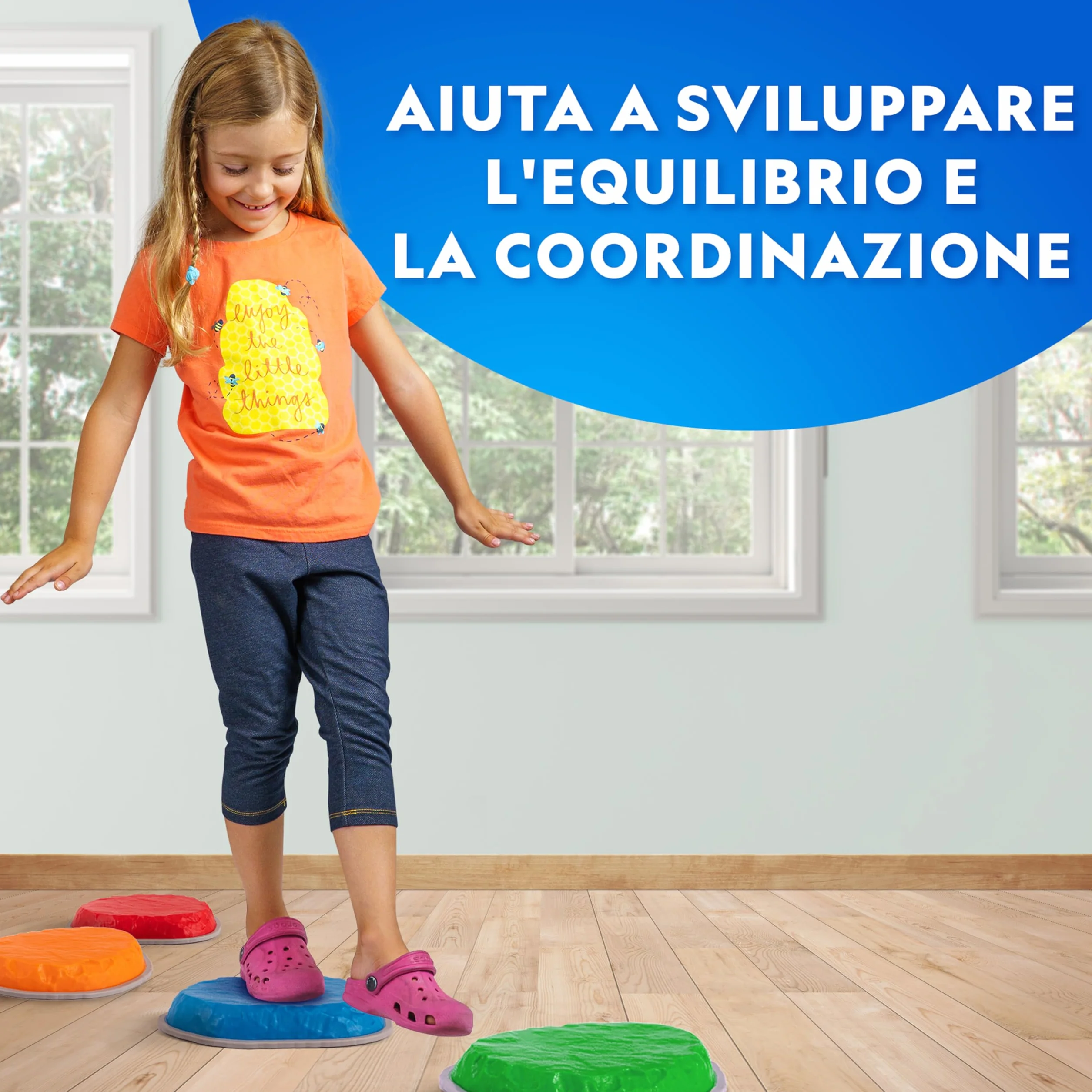 Blue Marble National Geographic Pietre per Equilibrio Bambini - 6 Pietre Antiscivolo Resistenti per Sviluppare Coordinazione e Abilità Motorie