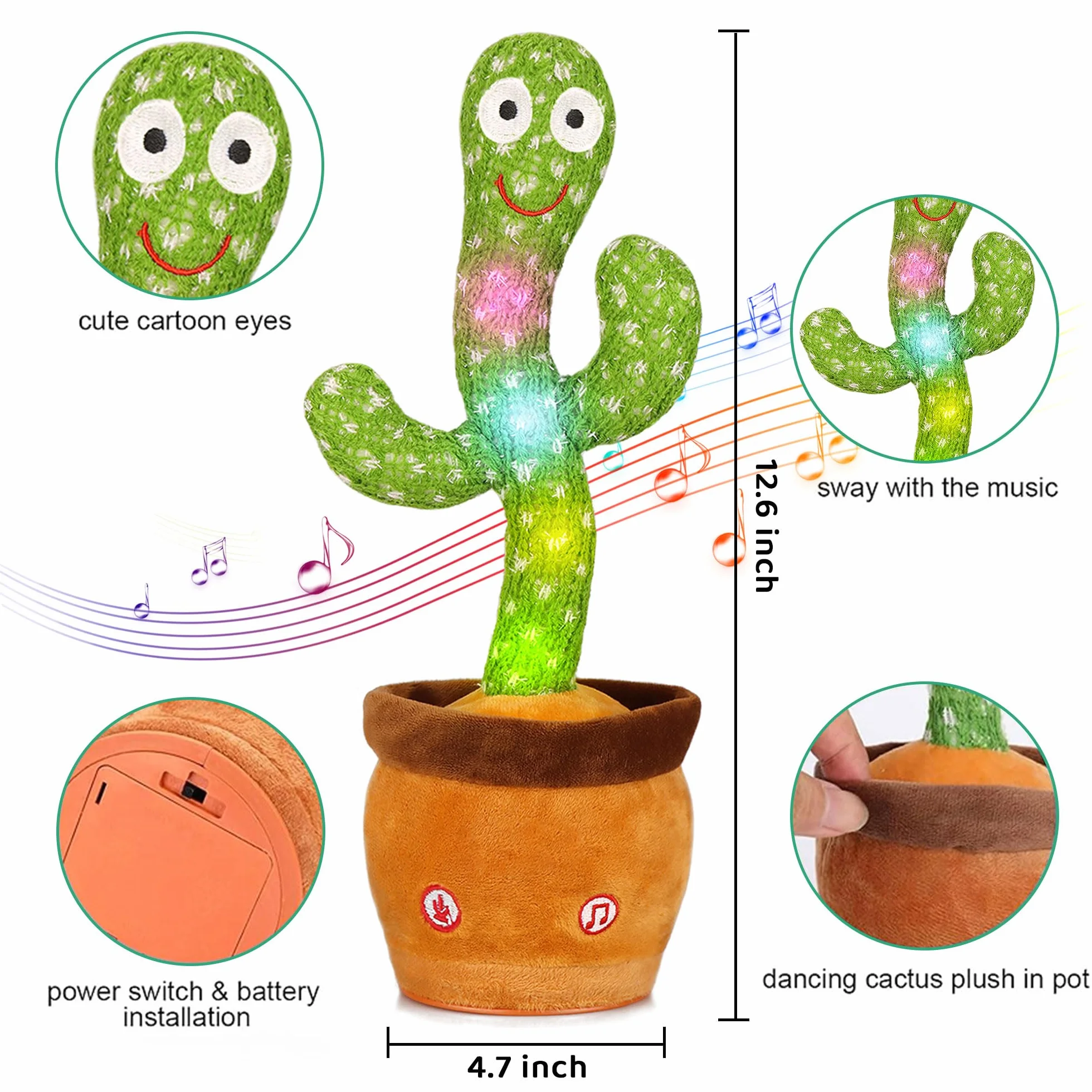 Cactus Parlante Divertente con Luci LED - Giocattolo Antistress che Balla e Ripete la Voce, Regalo Originale per Ufficio, Casa, Feste e Bambini