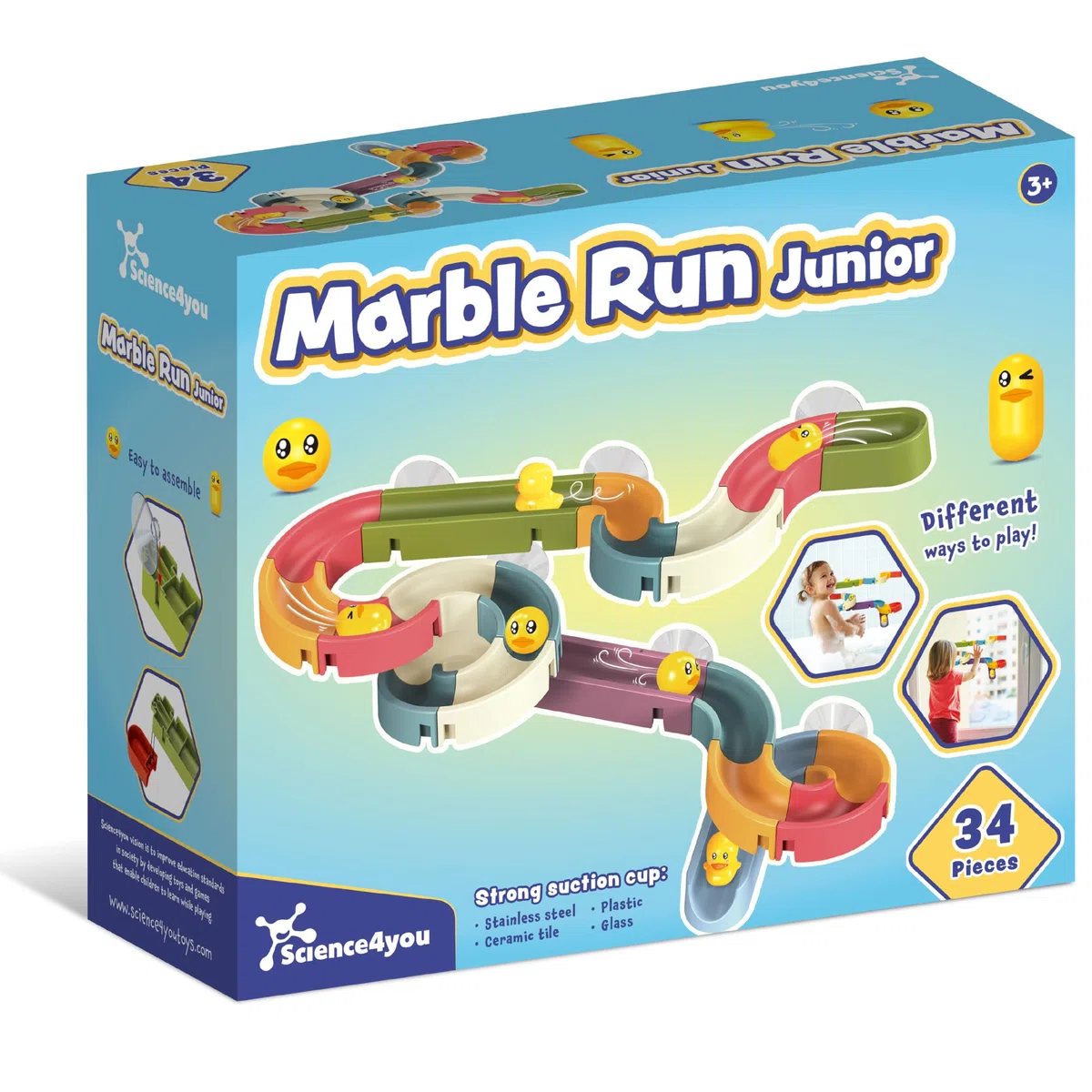 Science4you Giochi Bagnetto 3+ Anni – Circuito di Biglie da Bagno con Ventose, Marble Run Junior con 34 Pezzi Inclusi, Gioco Educativo per Bambini, Regalo 3 4 5 6+