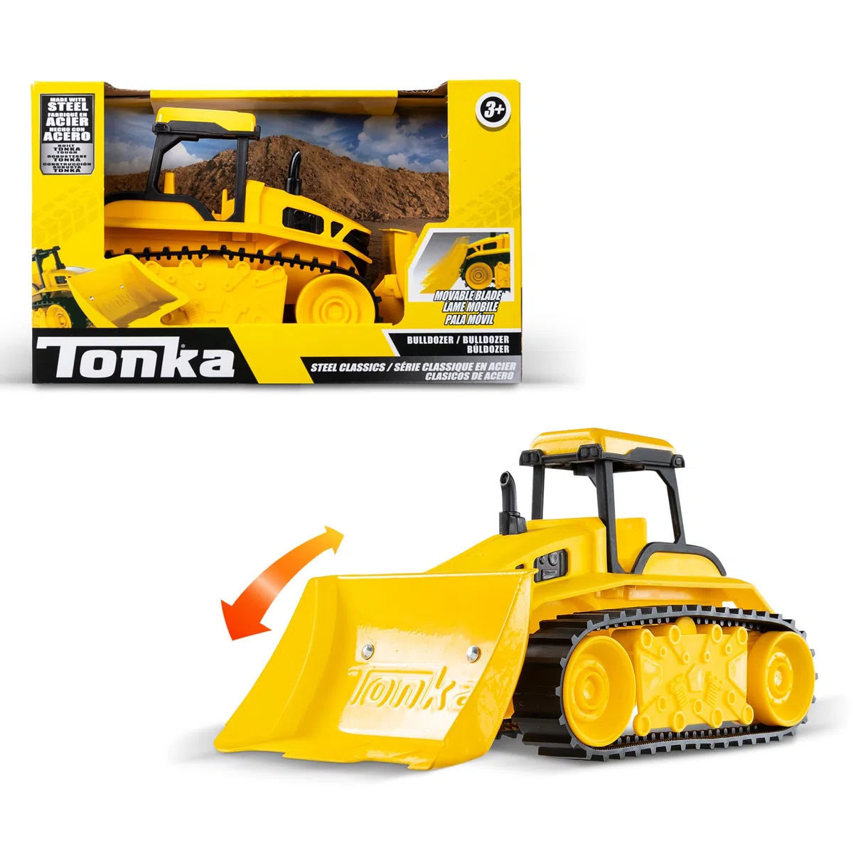 Tonka Basic Fun Mini Steel Classics Bulldozer - Costruzione in acciaio, parti funzionanti, luci e suoni realistici, design giallo vivido - perfetto per bambini dai 3 anni in su