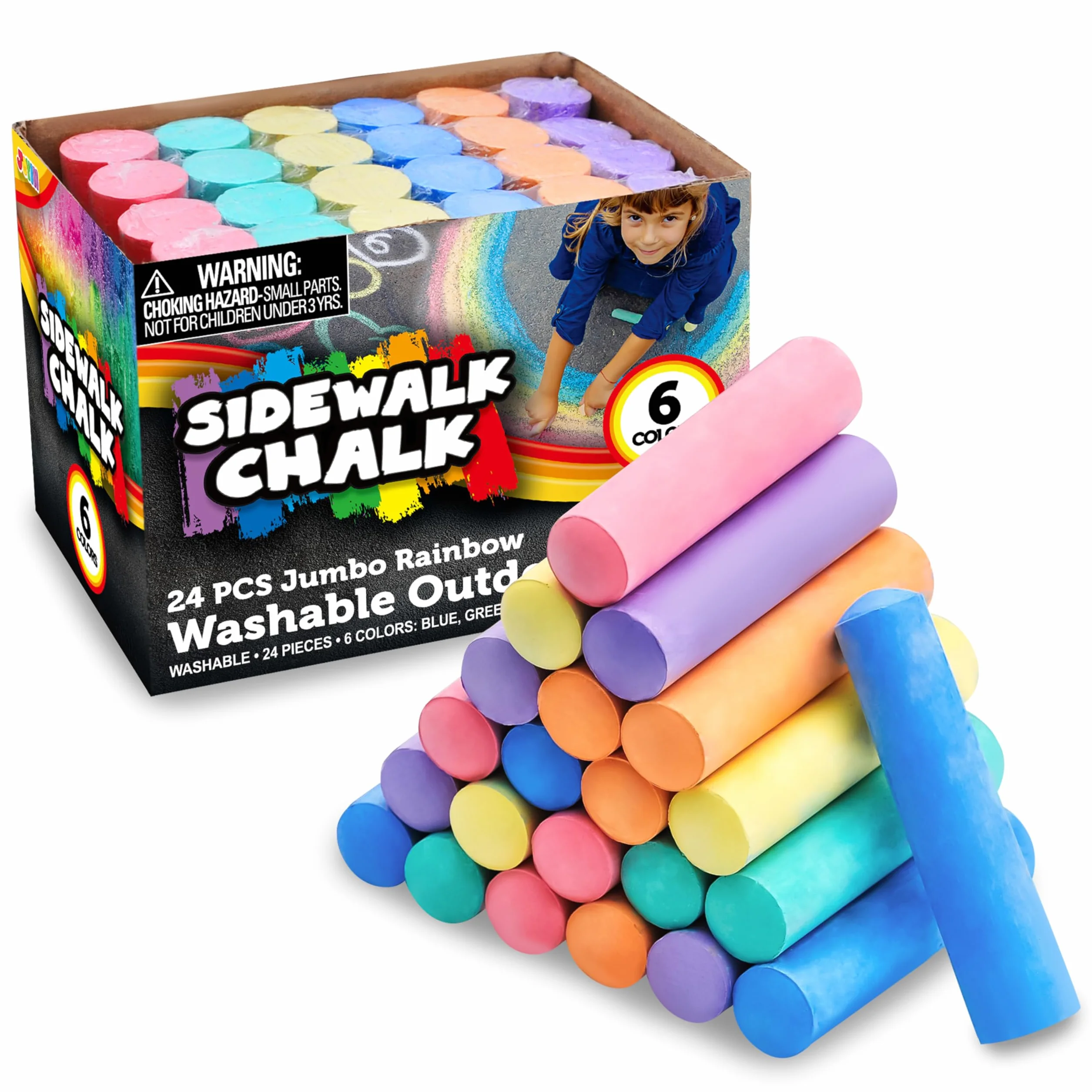 Set di 24 gessetti lavabili per marciapiede, non tossici, per scuole, giochi d'arte all'aperto, pittura su lavagna, lavagna e parco giochi