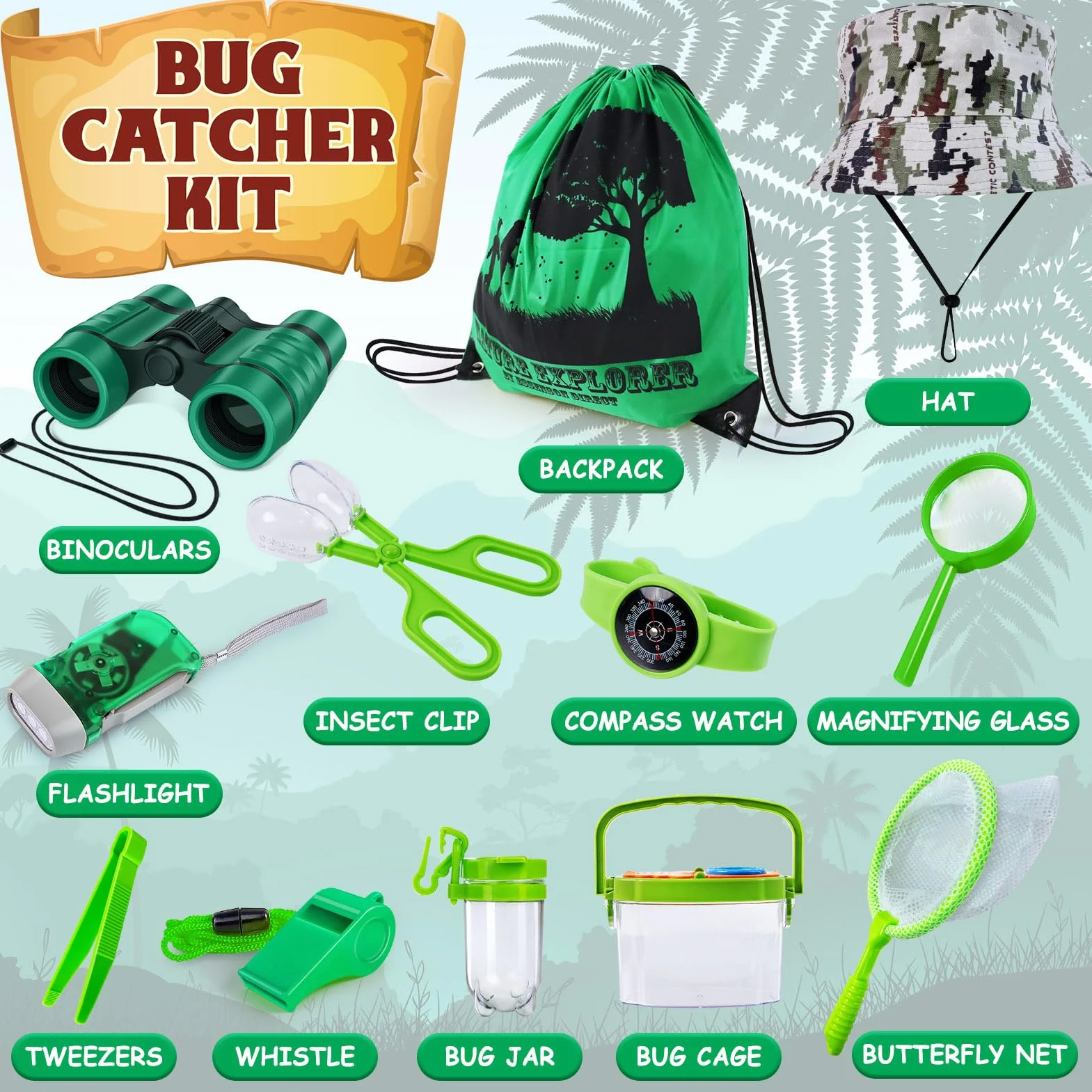 Set di Giocattoli da Esploratore Esterno, Set Explorer Outdoor Giocattoli, Set di Esplorazione per Bambini Binocolo, Regalo per età 3, 4, 5, 6, 7, 8+, Anni, Ragazzi, Ragazze, Bambini