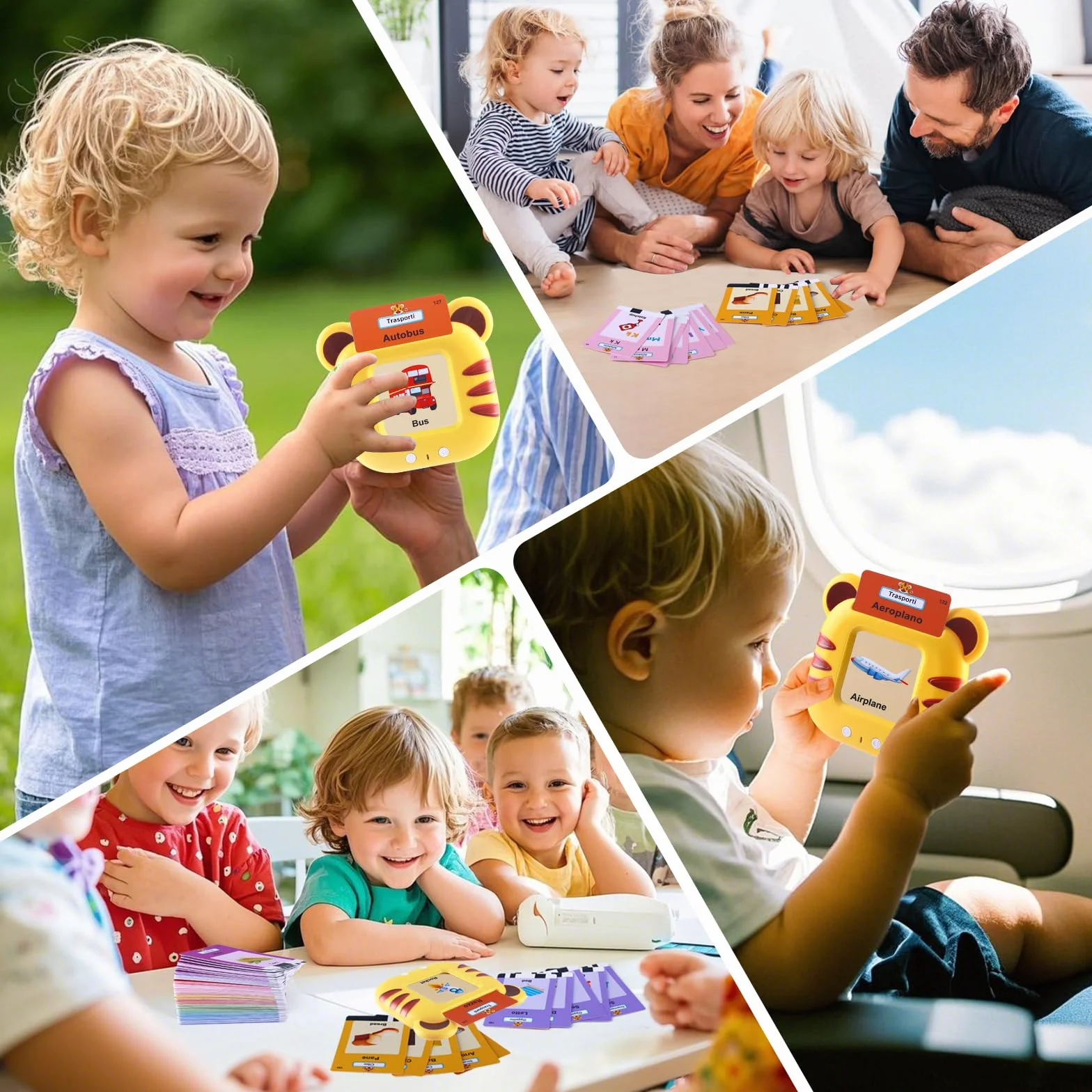 CUTEEEE Schede Flash Cards Parlanti Italiano Inglese, Giochi Bambini Educativi 1 2 3 4 5 6 Anni, Talking Carta Flash Regalo, Giocattoli Apprendimento Interattivi 224 Parole