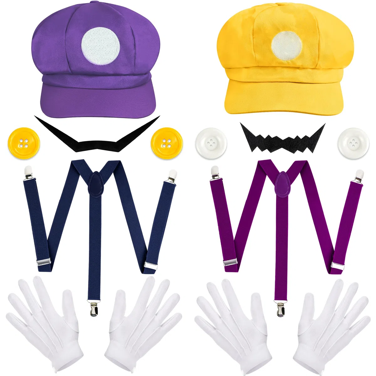 Orgoue Super Brothers Costume Accessori, Super Bros Cappello Baffi Guanti Bottoni Bretelle Set per Adulti Bambini Donne Cosplay