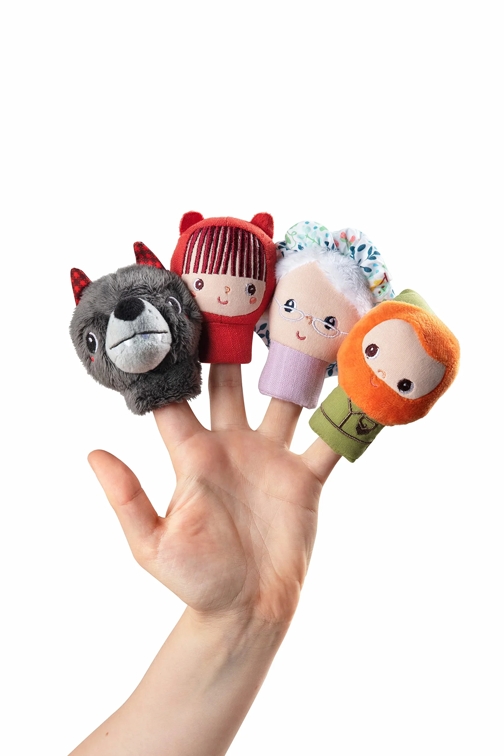 LILLIPUTIENS - Set di marionette da dito Cappuccetto Rosso - 4 personaggi adorabili per inventare storie - Giocattolo educativo - Marionette a mano per bambini - Gioco educativo - Dai 12 mesi - 83405