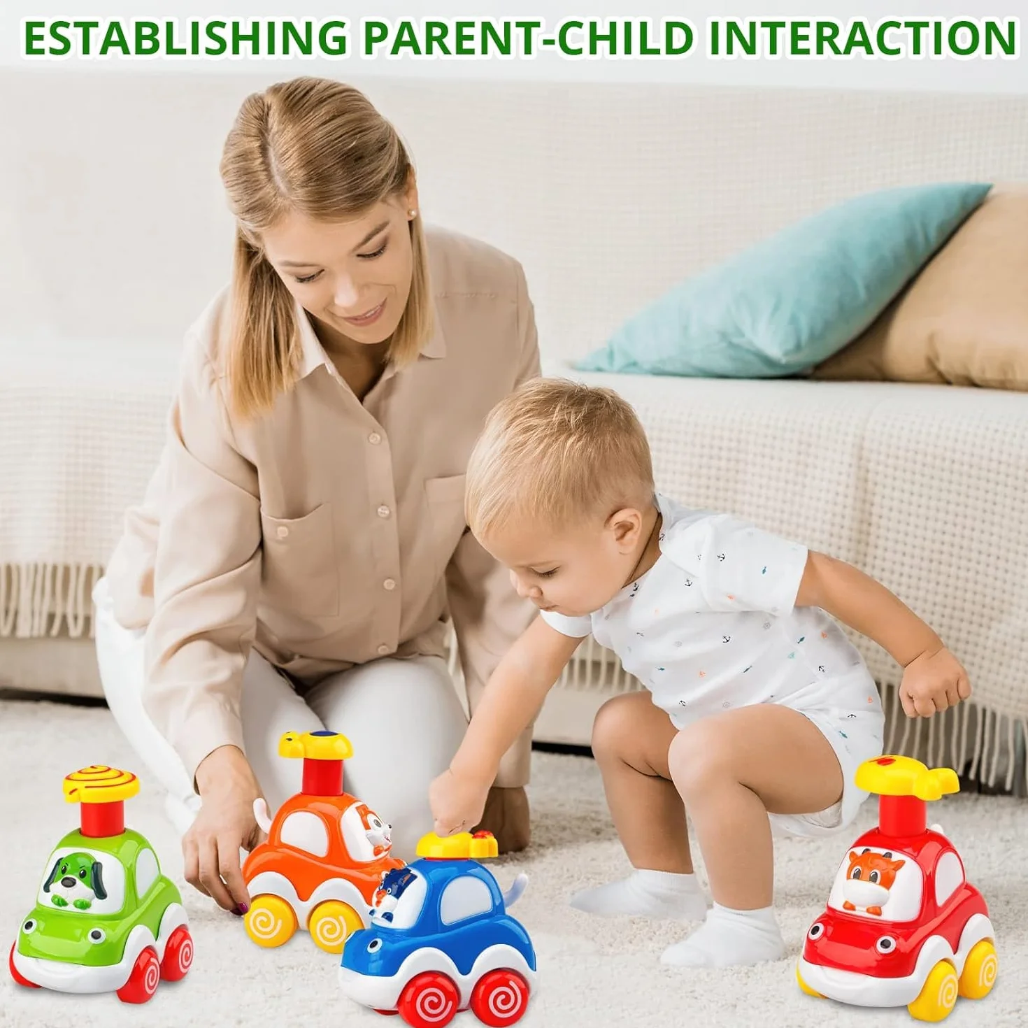 lerrbo 4 PCS Giocattoli auto animali inerziali per bambini di età 1-2|giocattoli per bambini 12-18 mesi|regali di primo compleanno per bambini e bambine