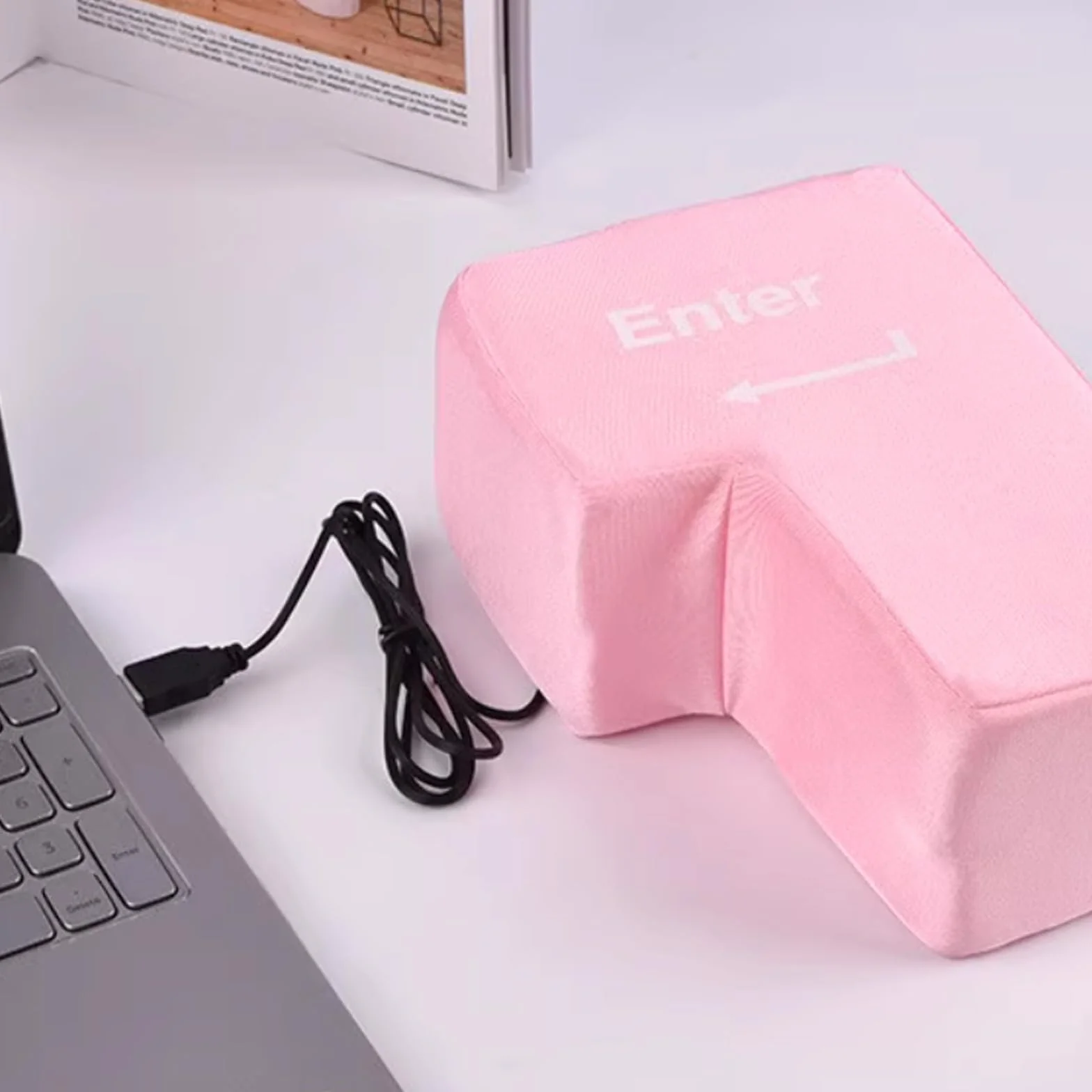 Big Enter Key, cuscino antistress con cavo USB, tastiera multifunzionale, strumenti per alleviare lo stress per ufficio, casa, viaggi d'affari (rosa)