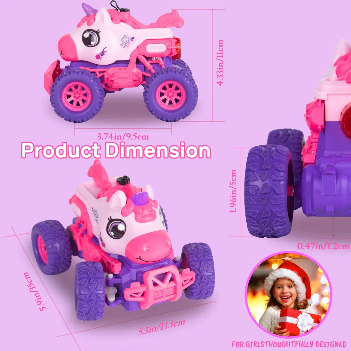 Unicorno Macchina Telecomandata per bambino, Telecomandato Monster Truck Auto per le Ragazze, RC Monstertruck Car con Spray LED Light, Unicorns Giocattolo Regalo per i Ragazzi Bambini