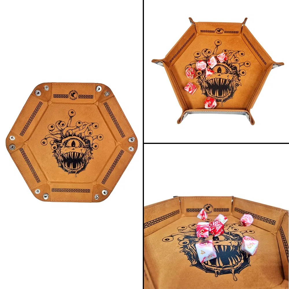 Dungeon Beholder Tappetino per rollare i dadi, vassoio per dade + set di poliedrici 7 pezzi, Dungeons and Dragons, Dungeon Master, RPG.