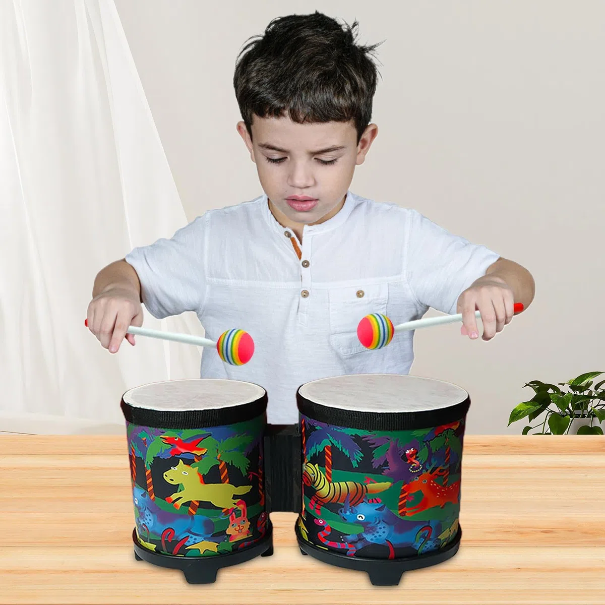 Tamburi Bongo Professionali In Legno Per Bambini E Adulti - Strumento Musicale A Percussione Con Supporto, 2 Bacchette Colorate, Set Di Tamburi Bongo Realizzati A Mano | Ideale Per Insegnamento E Intr