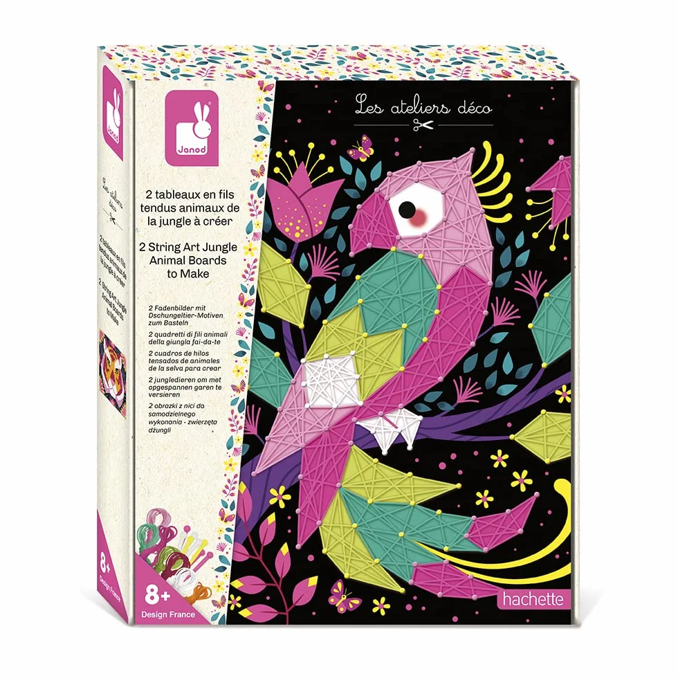 Janod - Kit Fili Tesi - Animali della Giungla - Les Ateliers Déco - Attività Creative per Bambini - 2 Quadretti da Realizzare - Capacità Fino-Motorie e Concentrazione - Dagli 8 Anni, J07970