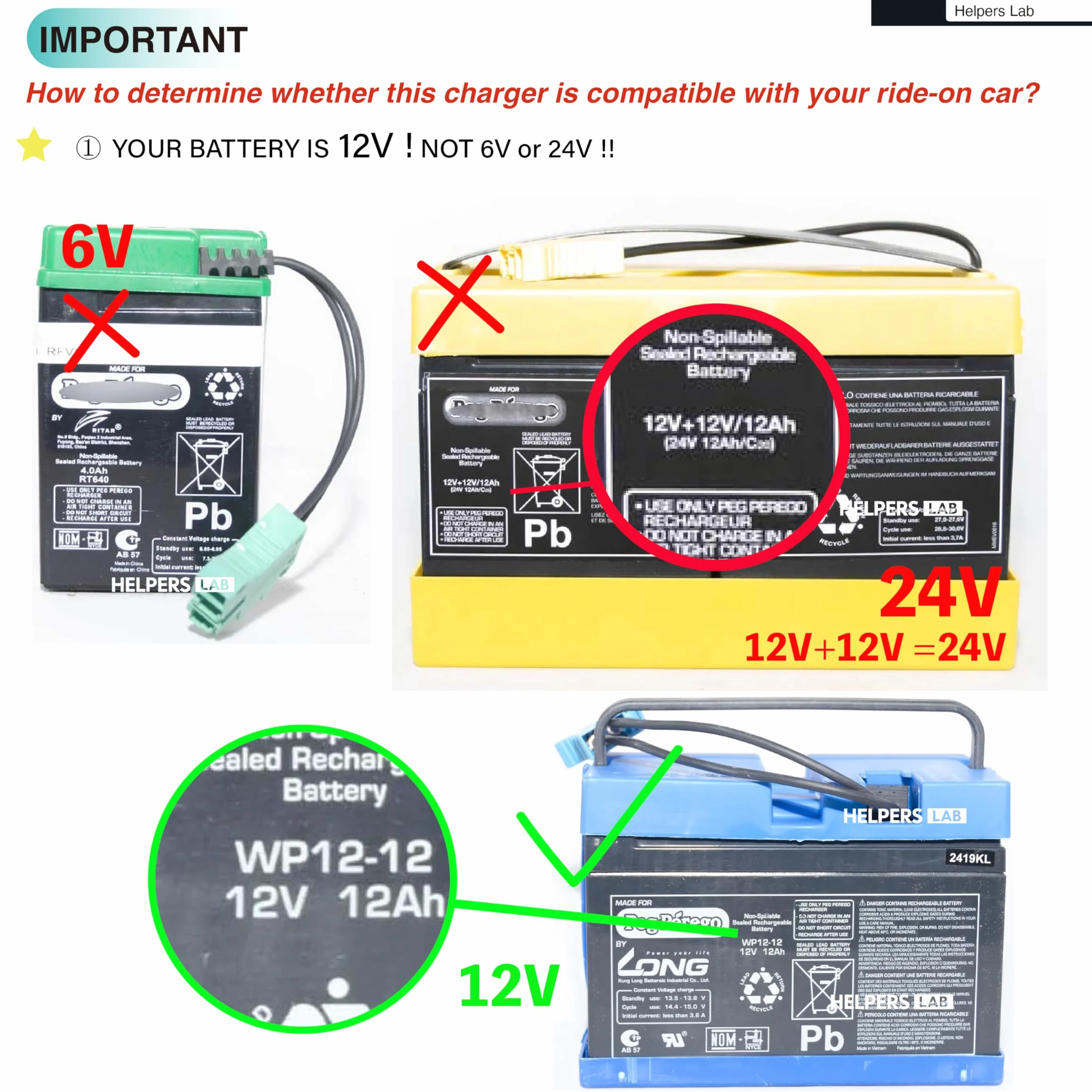 Caricatore 12V per Peg Perego Bambini Elettrico Ground Force Tractor John Deere Gator XUV Polaris Outlaw Citrus RZR 900 Giocattolo di Guida Auto Moto SUV ATV