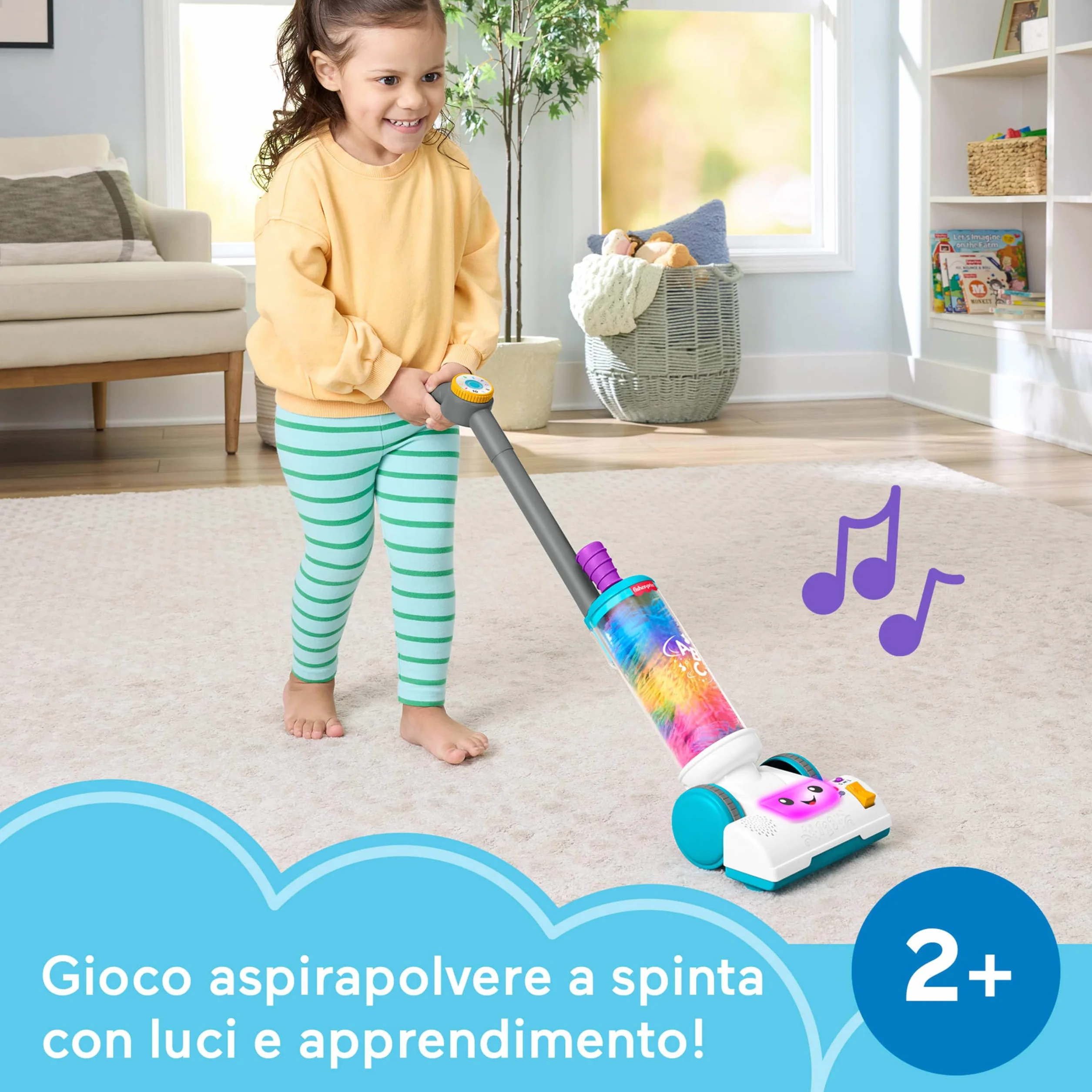 Fisher-Price Aspirapolvere e Spolverino 2 in 1 Set Giocattolo con 45 Canzoni Luci Suoni Italiano 2+ Anni JMM34