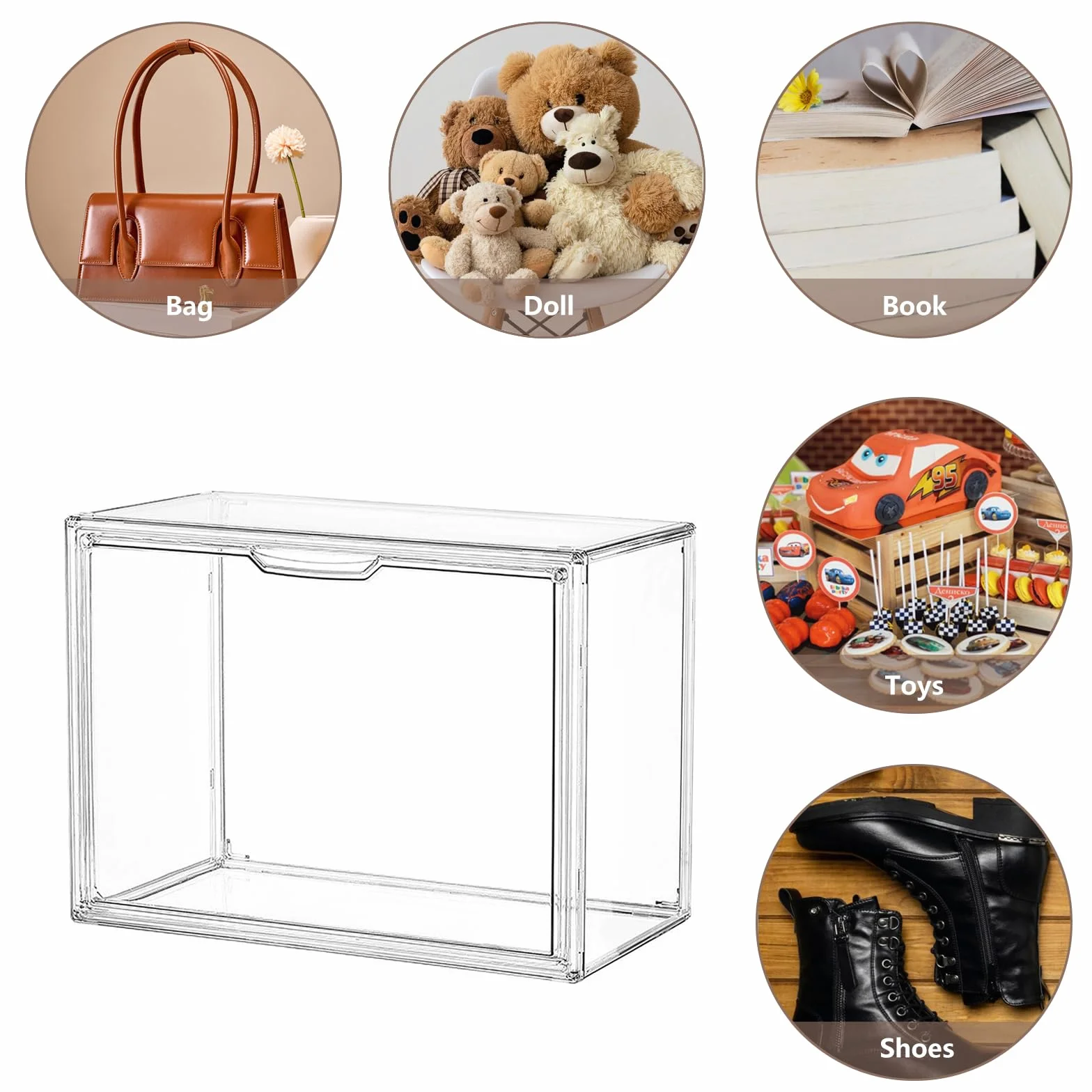 Vetrinetta Espositiva in Acrilico Trasparente - Vetrina per Collezioni - Figure Display Cabinet - Perfetta per Figurine, Borse, Scarpe, Anti-Polvere con Porta Magnetica e Maniglia - 36x27x23 cm