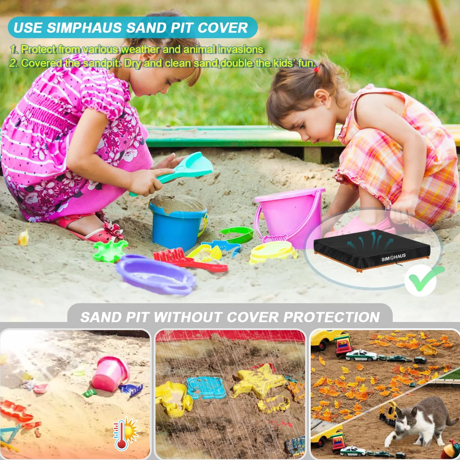 Copertura Sabbiera Impermeabile 125x125x20cm,Copertura per Sabbiera con Coulisse,Coprisabbiera Copertura Sandbox, per Sabbiera e Piscina da Giardino Tessuto Resistente allo Strappo