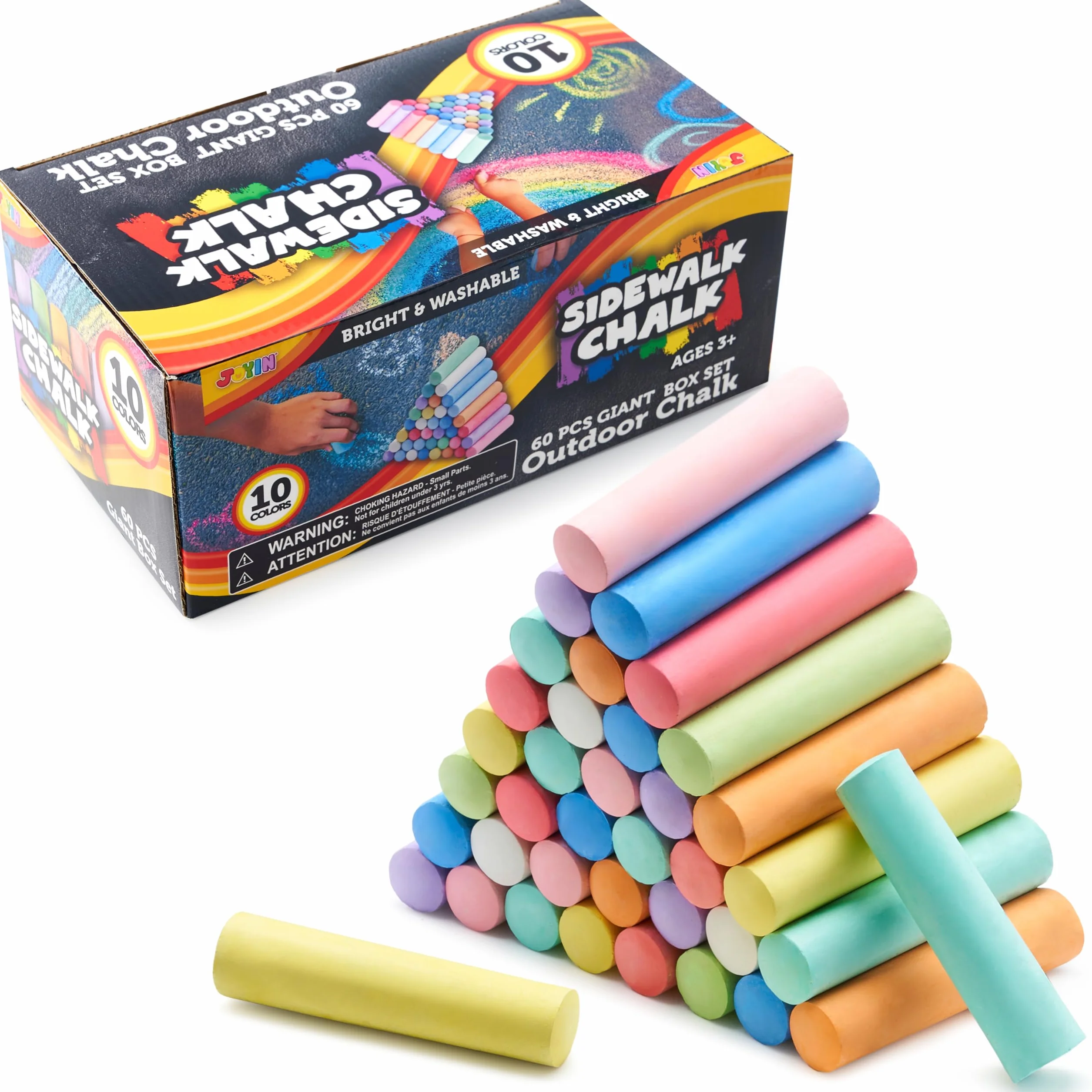 JOYIN 60 pezzi Set di gessetti da marciapiede Jumbo Non tossico Lavabile all'aperto Gessetti per bambini per la pittura su lavagna