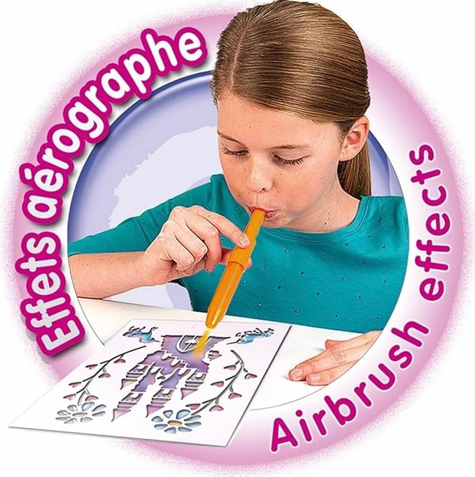 Lansay - BLOPENS - Set attività Fatate - Pennarelli da Soffiare con Stencil Riutilizzabili - Idea Regalo Bambini dai 5 Anni - Kit Creativo Disegni Fate, Unicorni e Sirene Glitterate