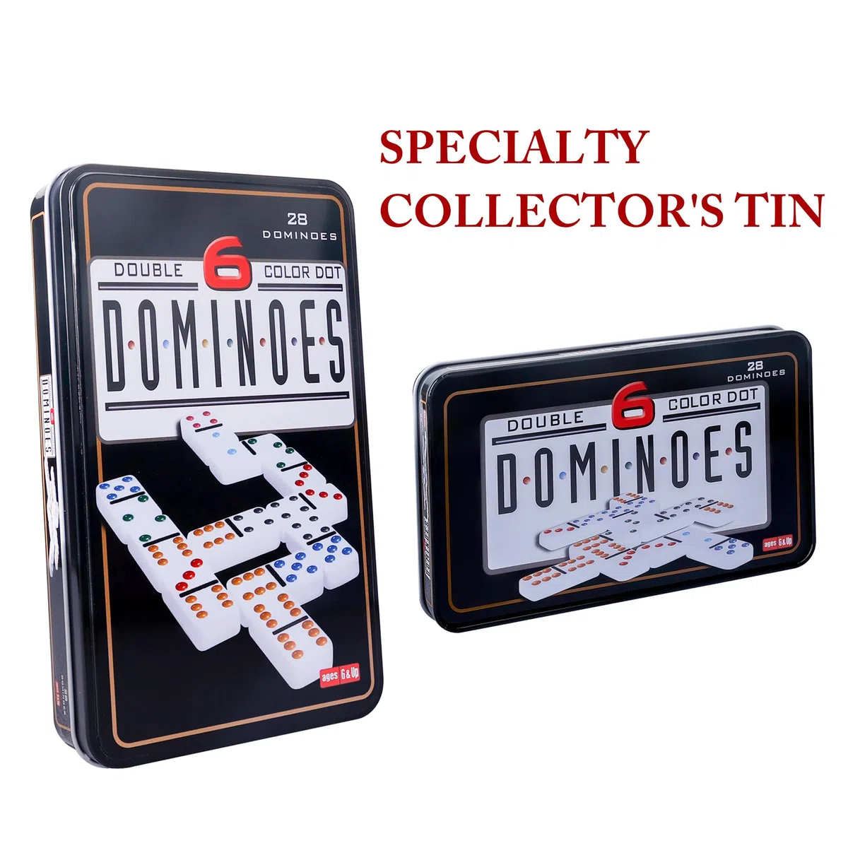Domino Doppio 6 con Scatola di Metallo - 28 Pietre con Punti Colorati Set di Domino, Giochi da Tavolo Classici per Bambini e Adulti, Famiglie e Amici