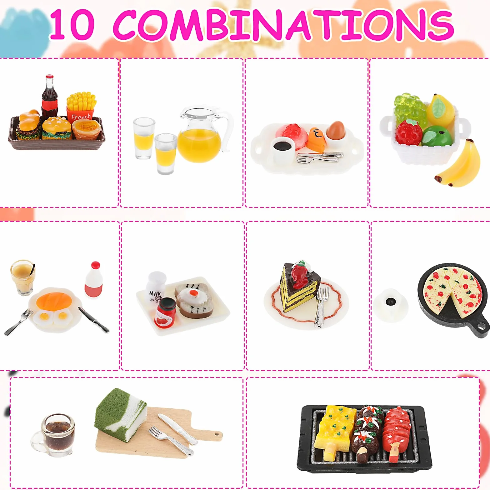 cobee 50 miniature alimentari bevande, 1:12 casa delle bambole mini giocattoli cibo cibo in miniatura adatto per stoviglie miste mini accessori per casa delle bambole roba in miniatura fingere cucina