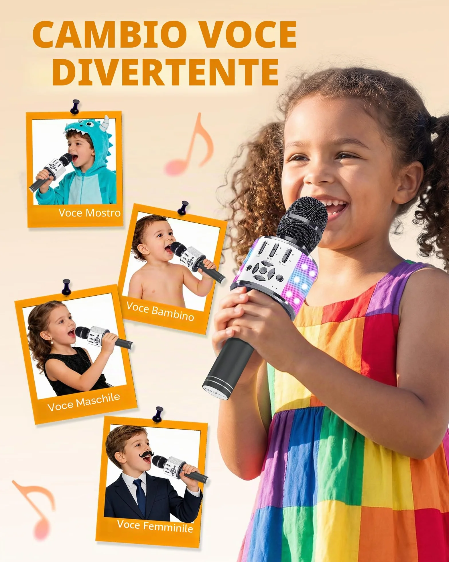 BONAOK Mikrofon Bluetooth bezprzewodowy LED dla dzieci Karaoke