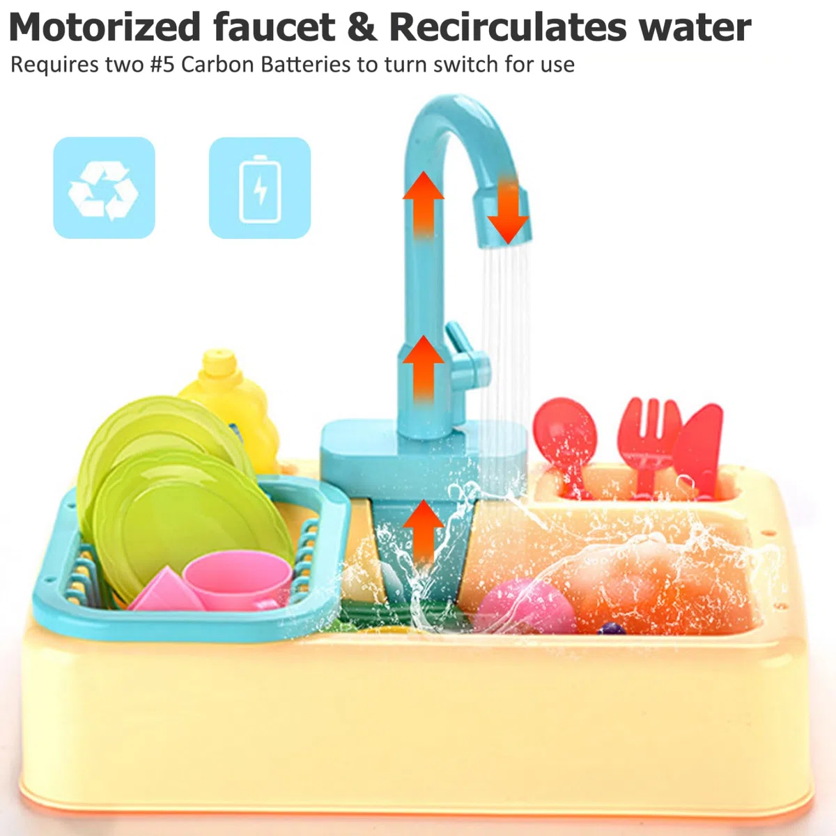 Rubinetto per lavandino giocattolo in plastica, lavandino da gioco con sostituzione dell'acqua corrente Rubinetto per giocattoli da cucina Accessori per casetta da gioco per bambini / 5, 5x10, 2x3