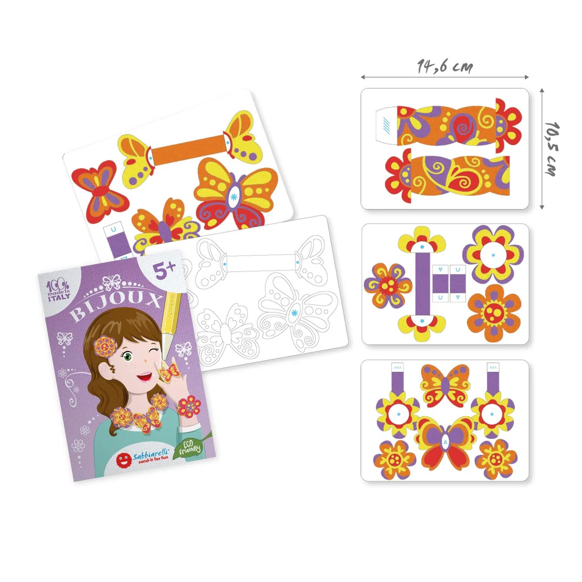 Sabbiarelli Sand-it For Fun – Kit Bijoux 5+ | Kit di Sand Art 100% Made in Italy con Sabbia Colorata, Disegni Adesivi e Accessori | Crea i tuoi Gioielli Scintillanti | Idea Regalo Bambina 5-12 anni
