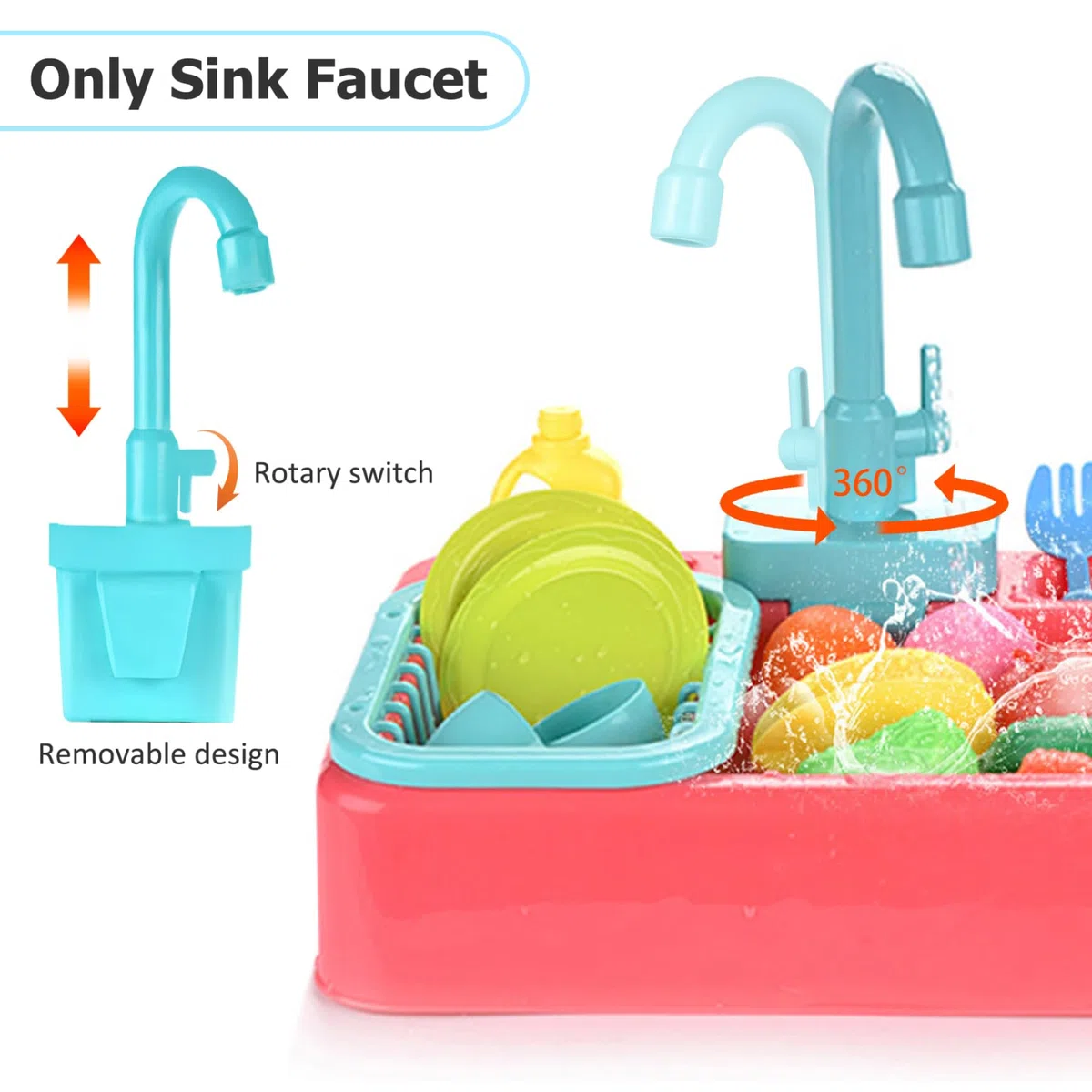 Rubinetto per lavandino giocattolo in plastica, lavandino da gioco con sostituzione dell'acqua corrente Rubinetto per giocattoli da cucina Accessori per casetta da gioco per bambini / 5, 5x10, 2x3
