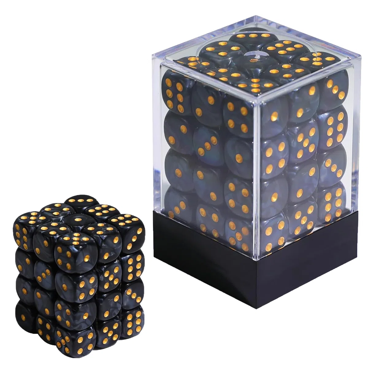 Set di dadi da 36 pezzi, 12 mm, con angoli arrotondati e scatola, mini cubi da 6 lati con scatola portaoggetti, dadi neri e dorati per giochi da collezione e accessori da tablet RPG