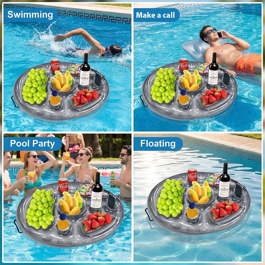 Portabibite Gonfiabile Portabevande 2-in-1, Vassoio Gonfiabile Per Piscina, Vassoio per Cibo Galleggiante per Piscina con 8 Fori, Scaffali Galleggianti di Bevande Alle Feste Estive in Piscina