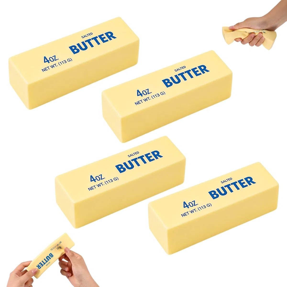 Lyreh 4pz Giocattolo da Spremere di Burro, Bastoncino di Burro Giocattoli a Lenta Crescita in Materiale PU per Ufficio Scuola Calma(Giallo Chiaro)